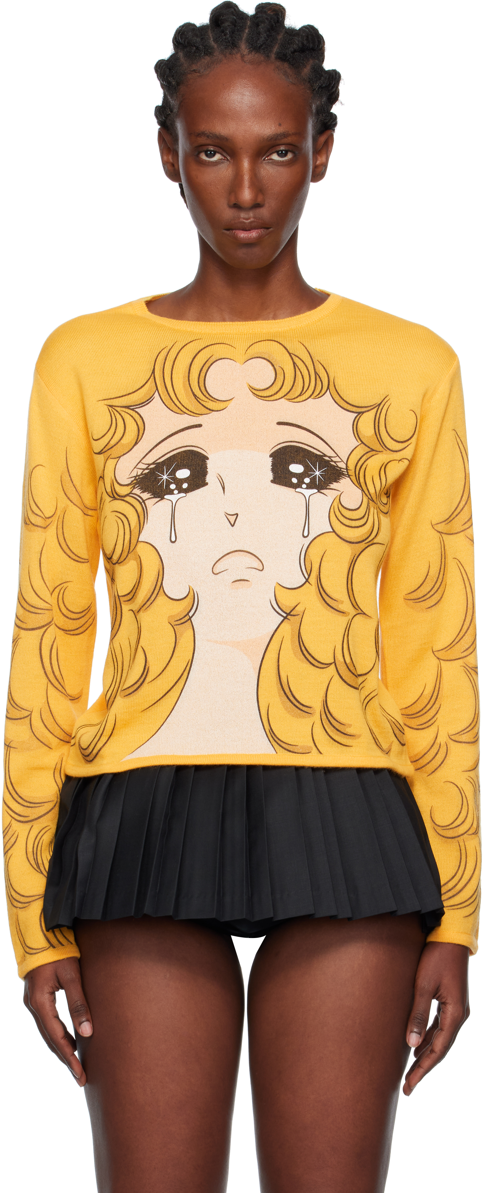 Pushbutton Yellow Crying Girl Fitted Knit Sweater In Yellow