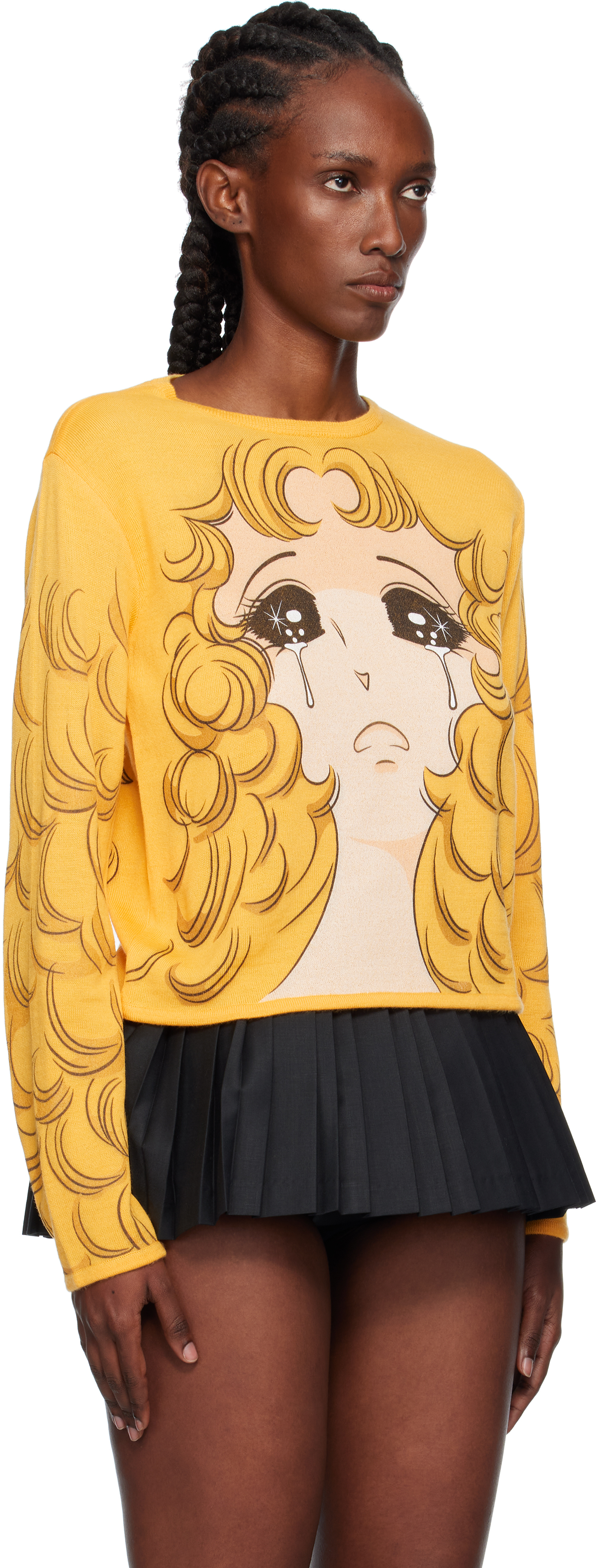 Pushbutton Yellow Crying Girl Fitted Knit Sweater In Yellow