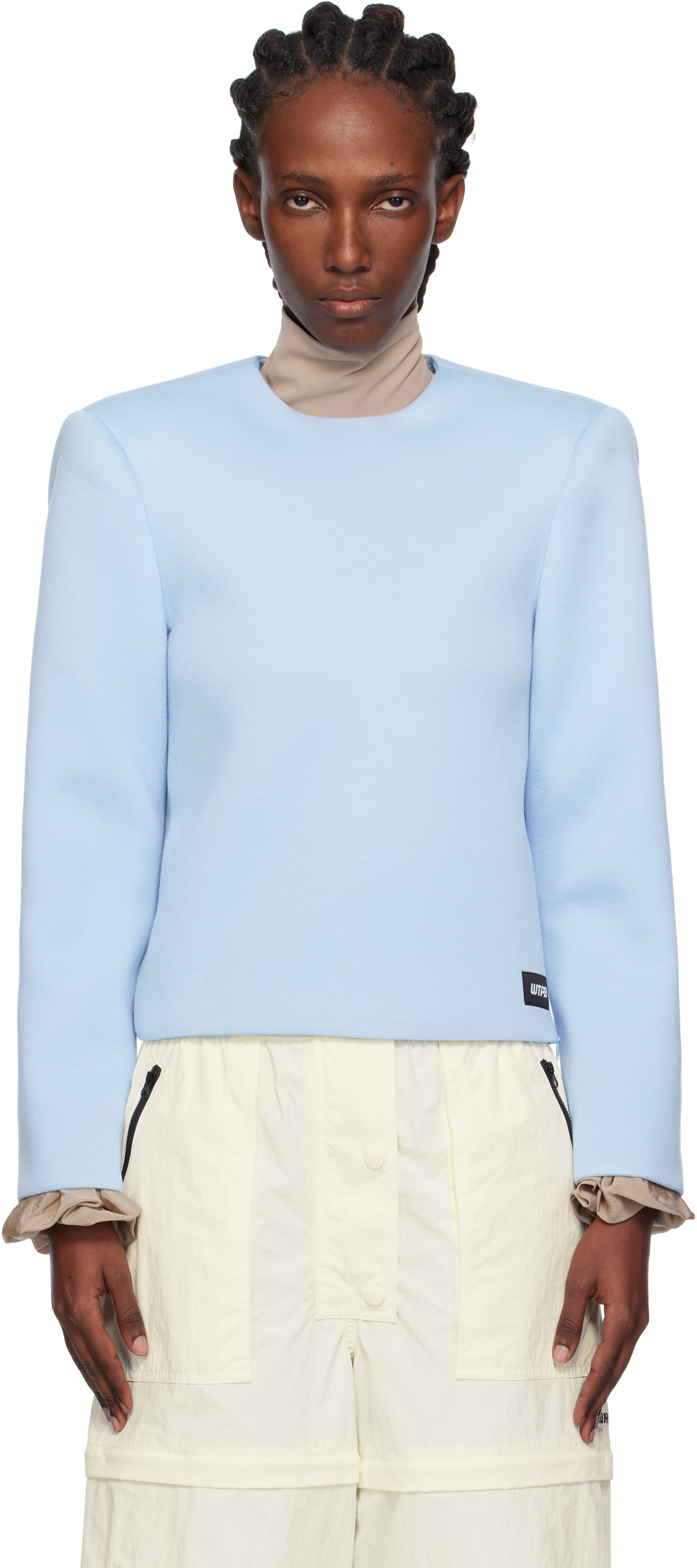 Pushbutton Blue Curvy Shoulder Top In Blue