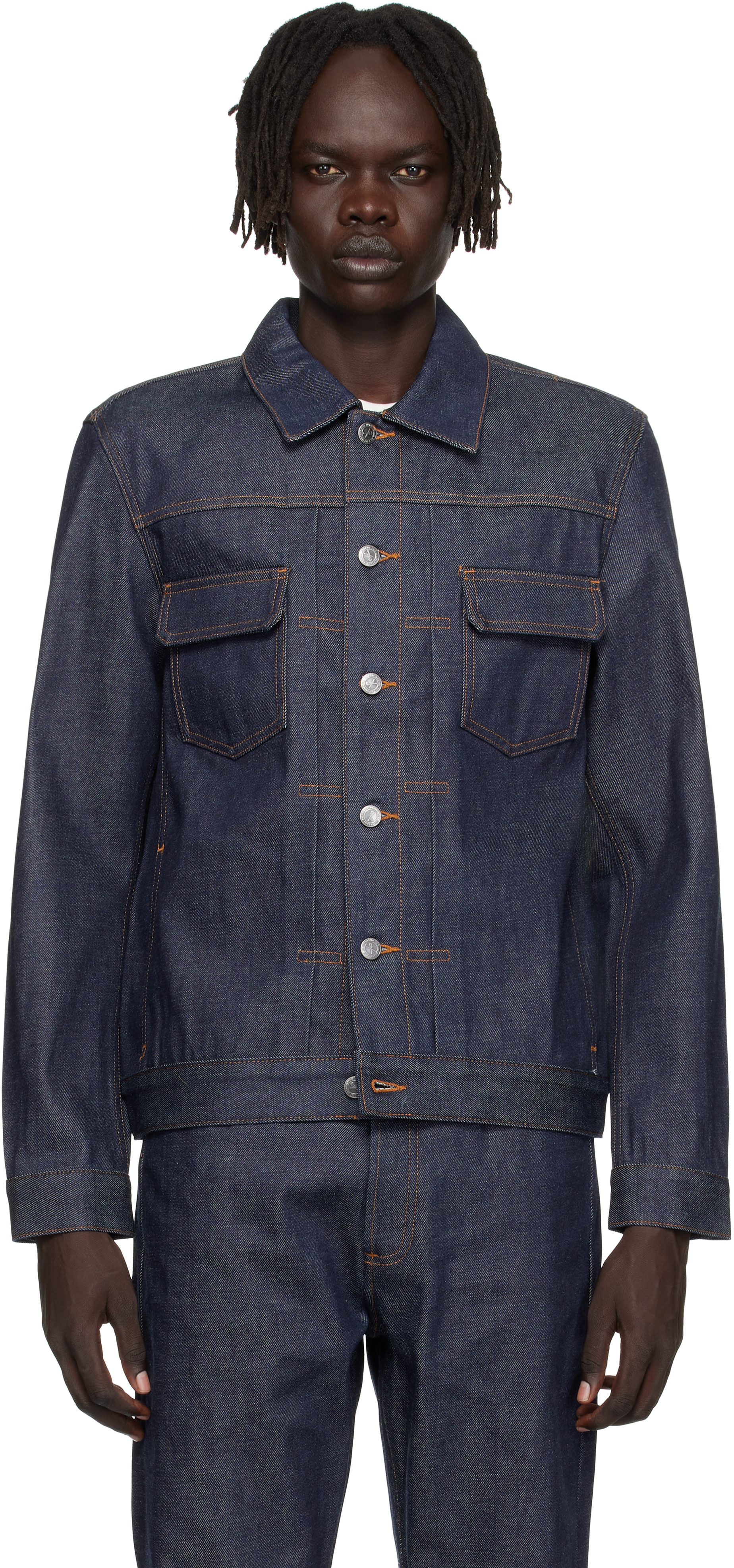 Apc Navy Veste Work Denim Jacket In Blue