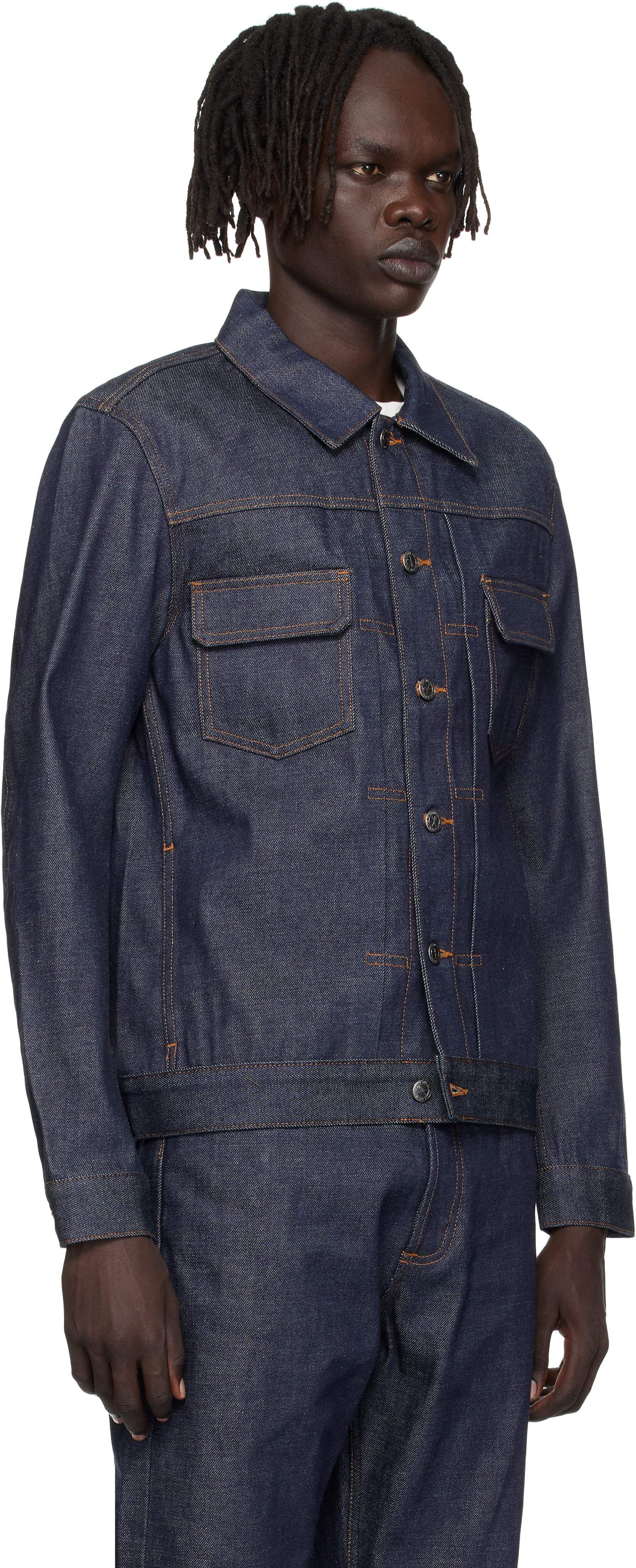Apc Navy Veste Work Denim Jacket In Blue