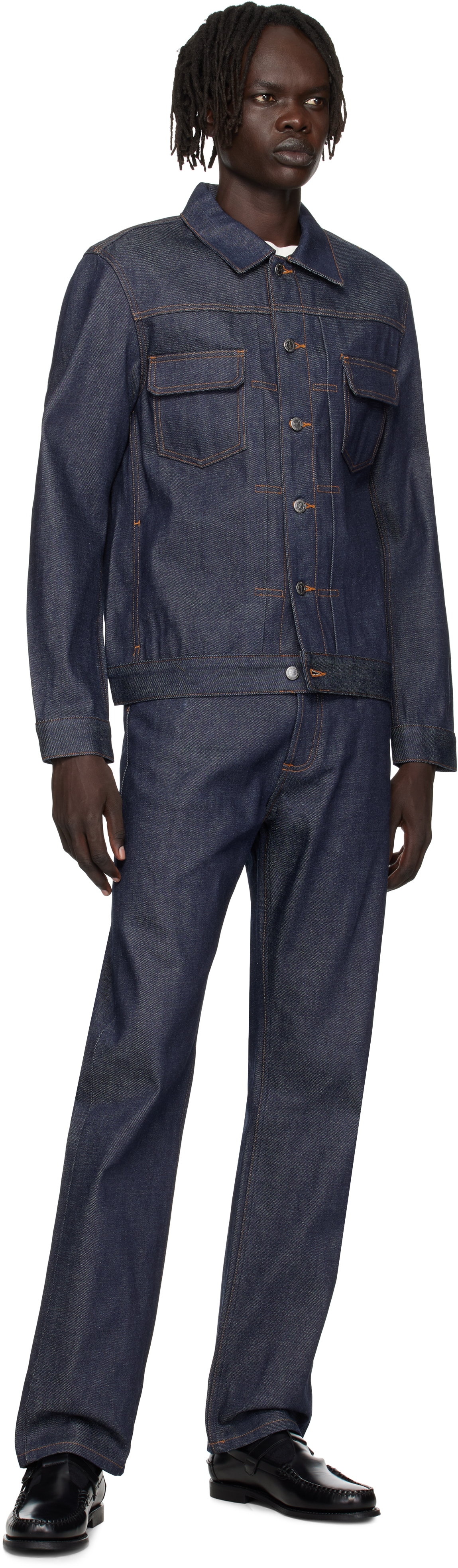 Apc Navy Veste Work Denim Jacket In Blue