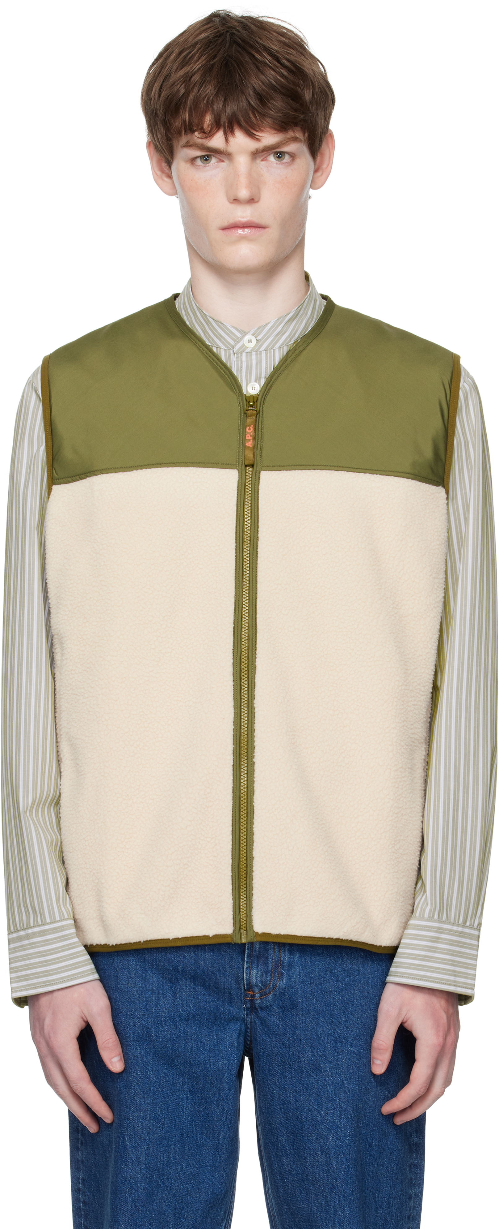 A. P.C. Khaki & Off-White Marty Vest