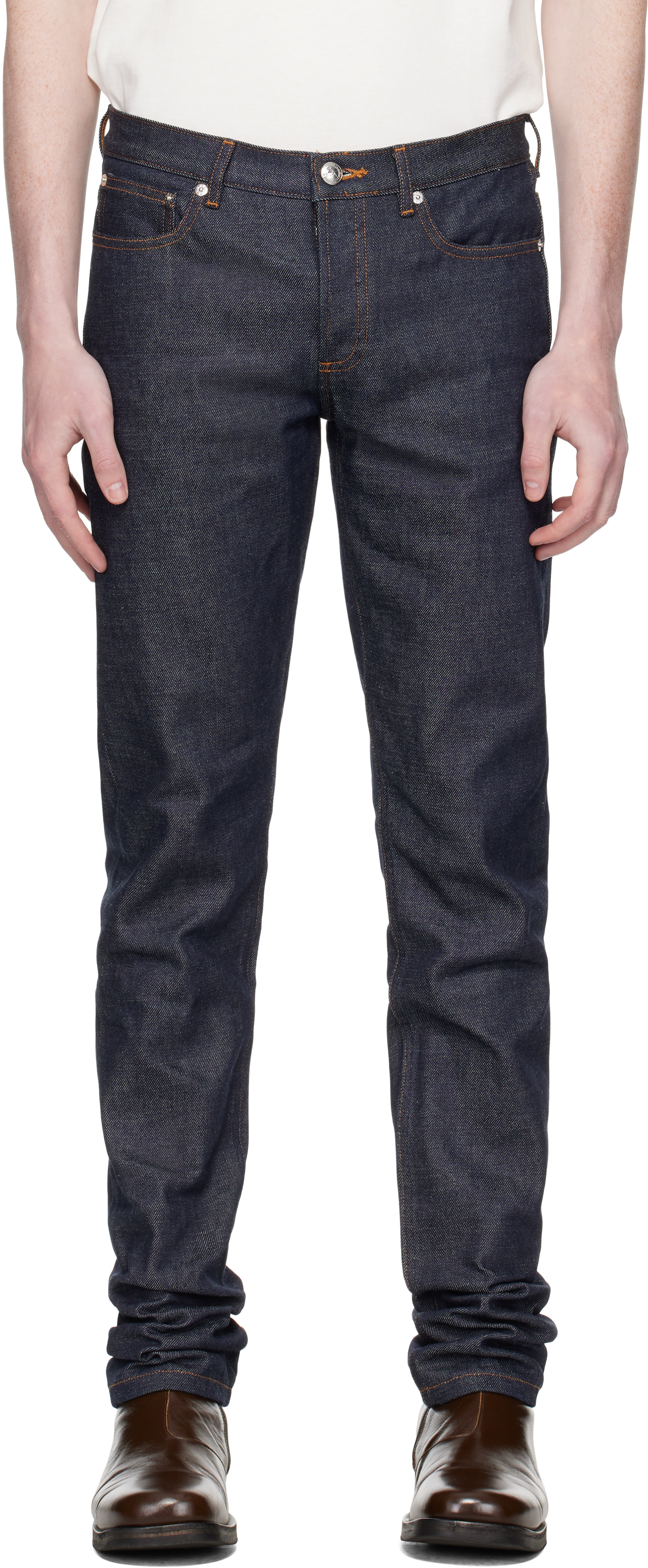 Apc Navy Petit Standard Jeans In Blue