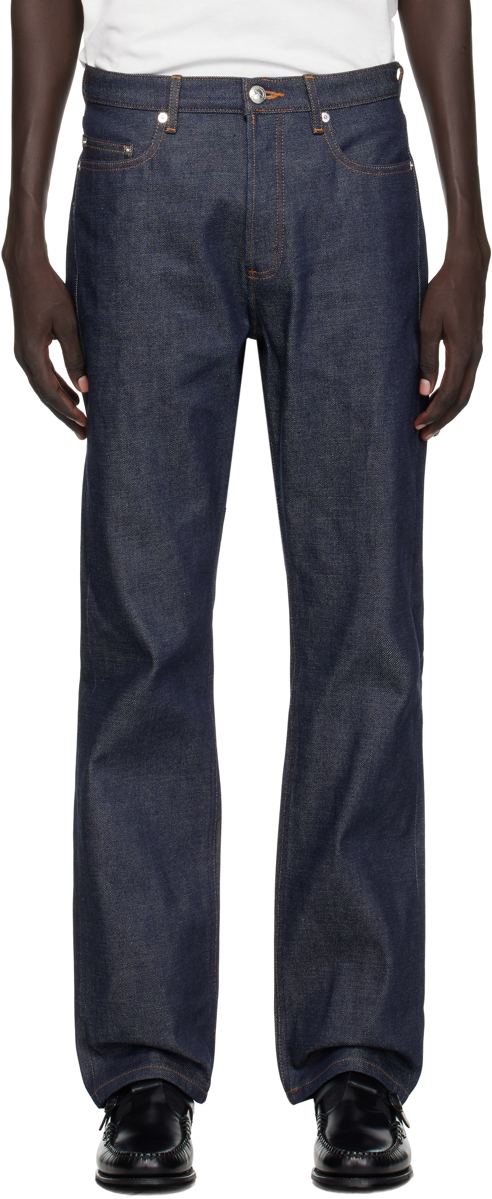 Apc Navy Standard Jeans In Blue