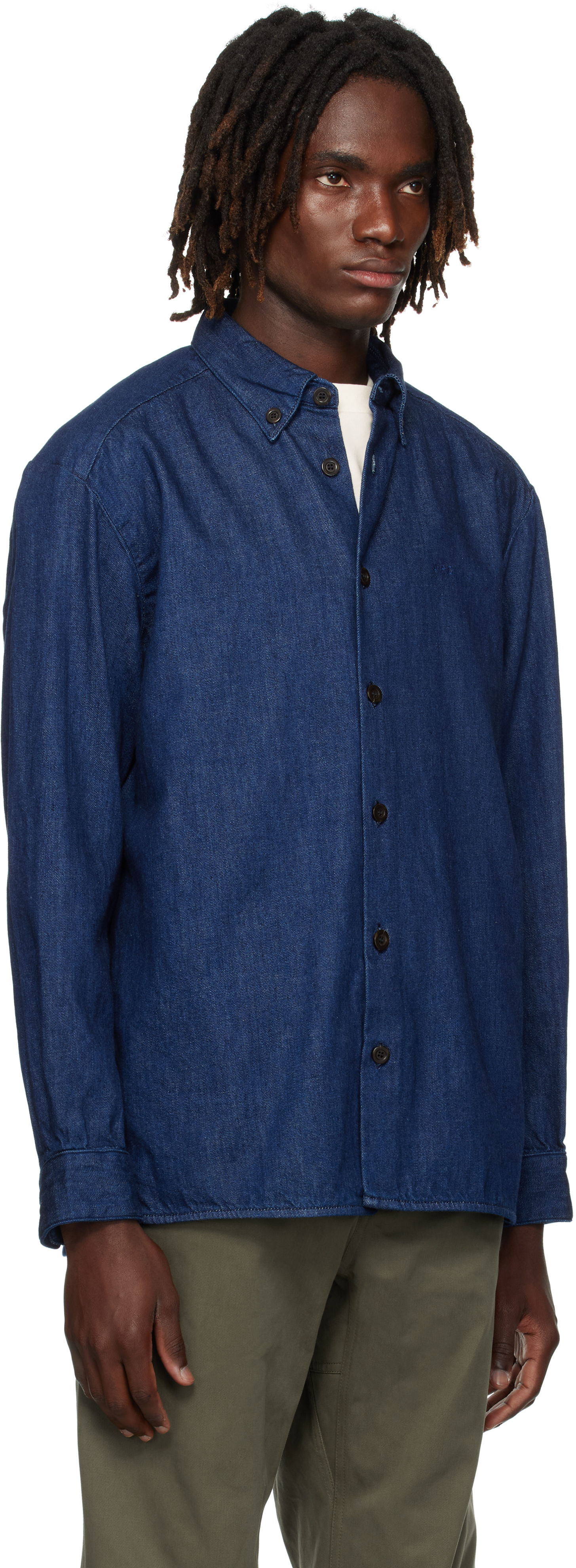 Apc Navy Mathias Denim Shirt In Blue