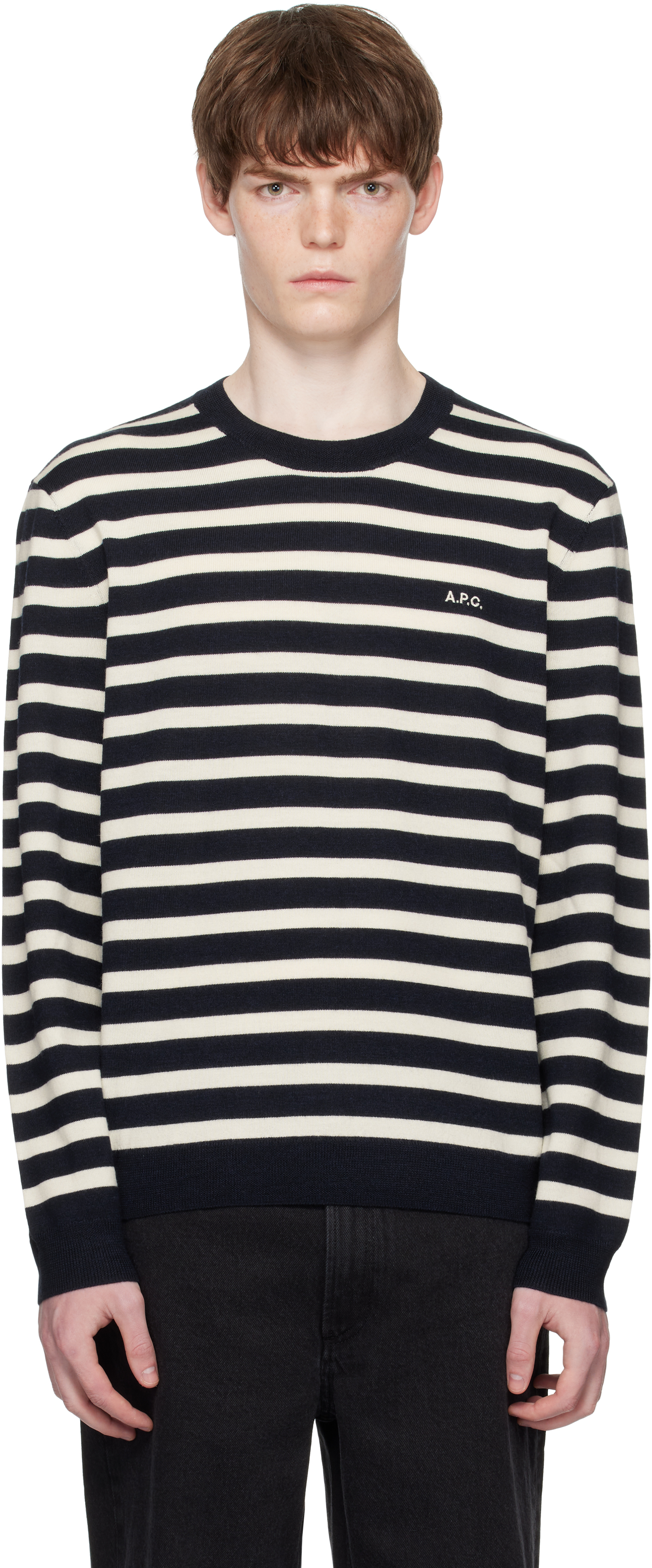 A.P.C. アーペーセーライトブルー クルーネックセーター M Pierre セーター｜HOMME ｜A.P.C. | アーペーセー日本公式