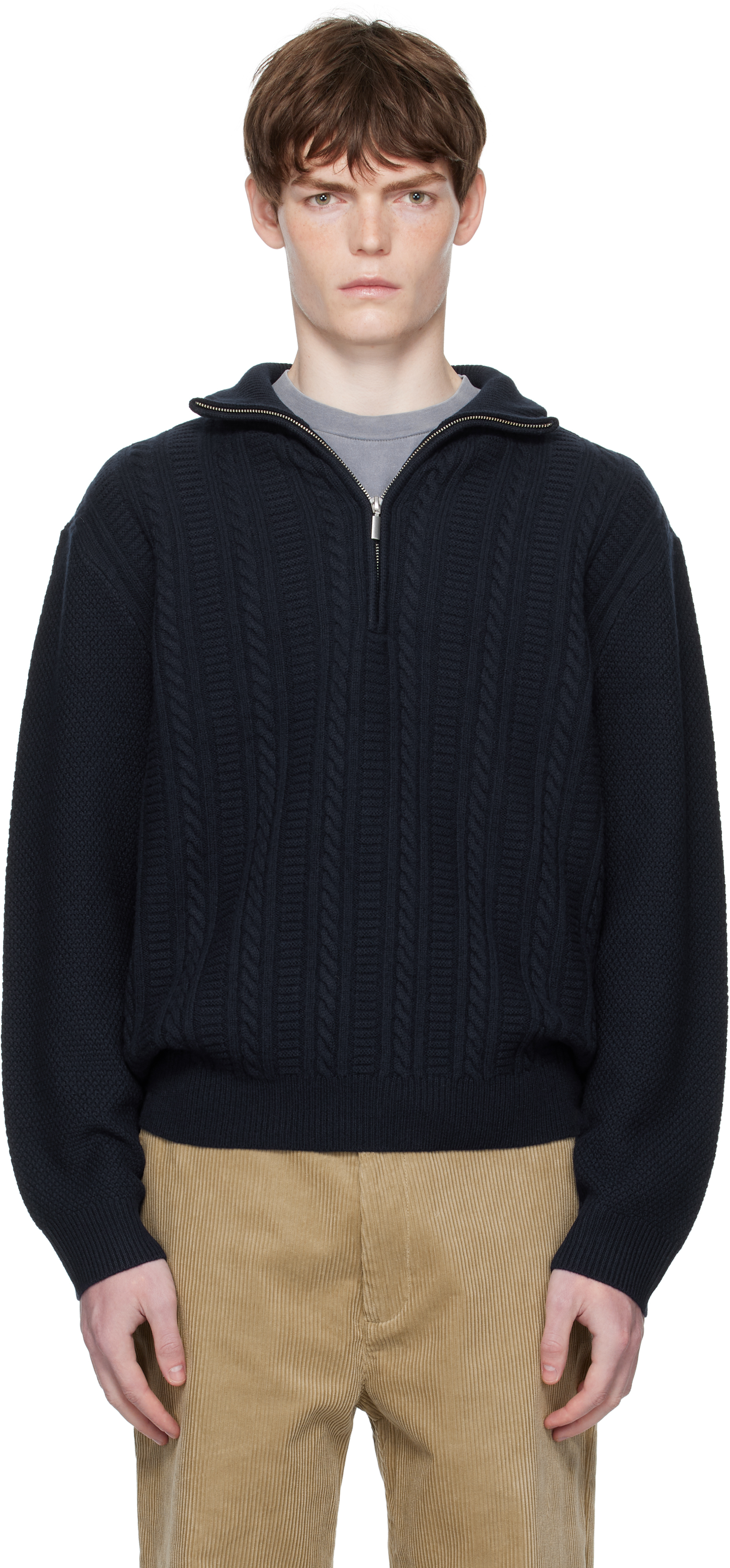 【関税込み】A.P.C. ネイビー Theo セーター A.P.C.: ネイビー Theo セーター | SSENSE 日本