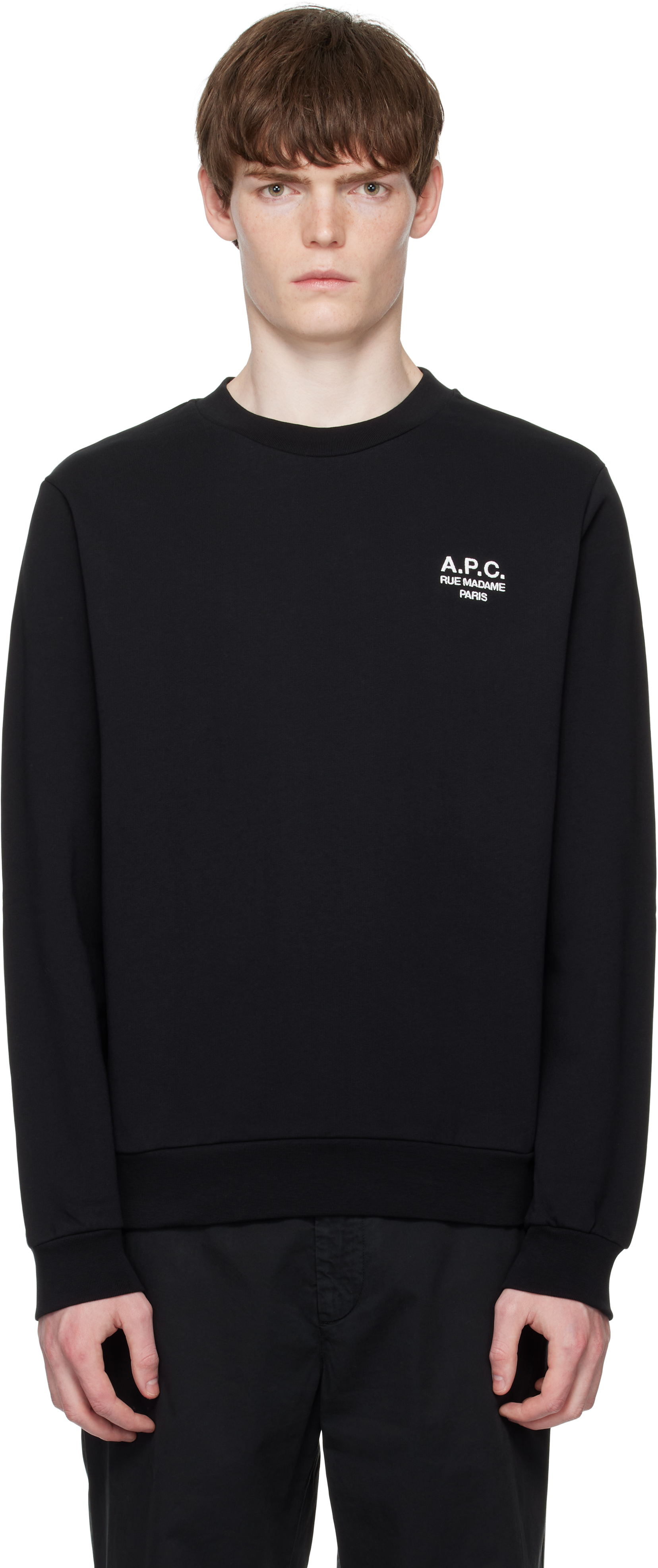 【送料&関税込】A.P.C. rue Madame Black Cotton Sweatshirt A.P.C. 'rue Madame' Black Cotton Sweatshirt | italist