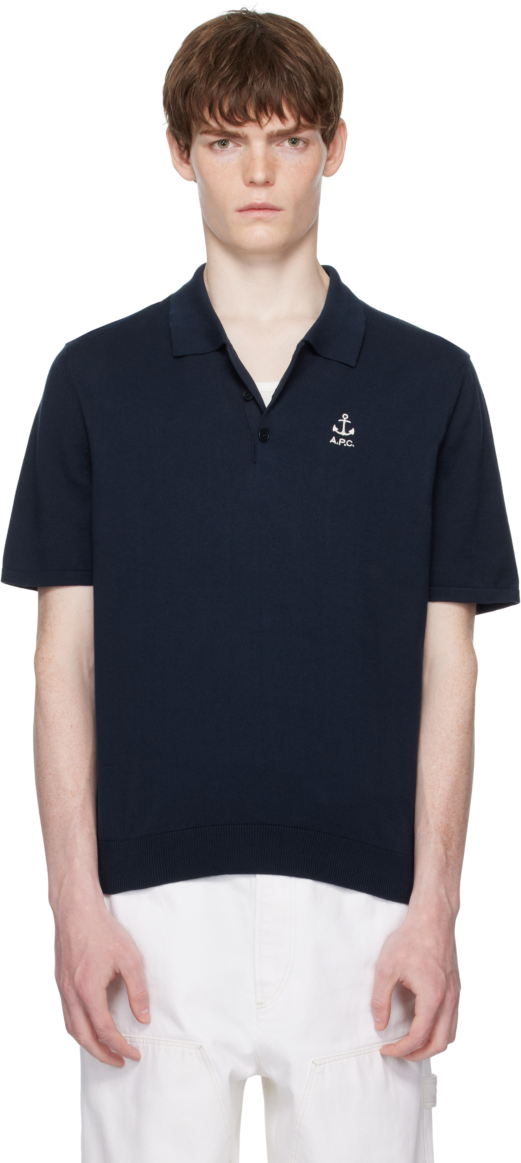 A.P.C.のネイビー Octave ニットポロシャツがセール中