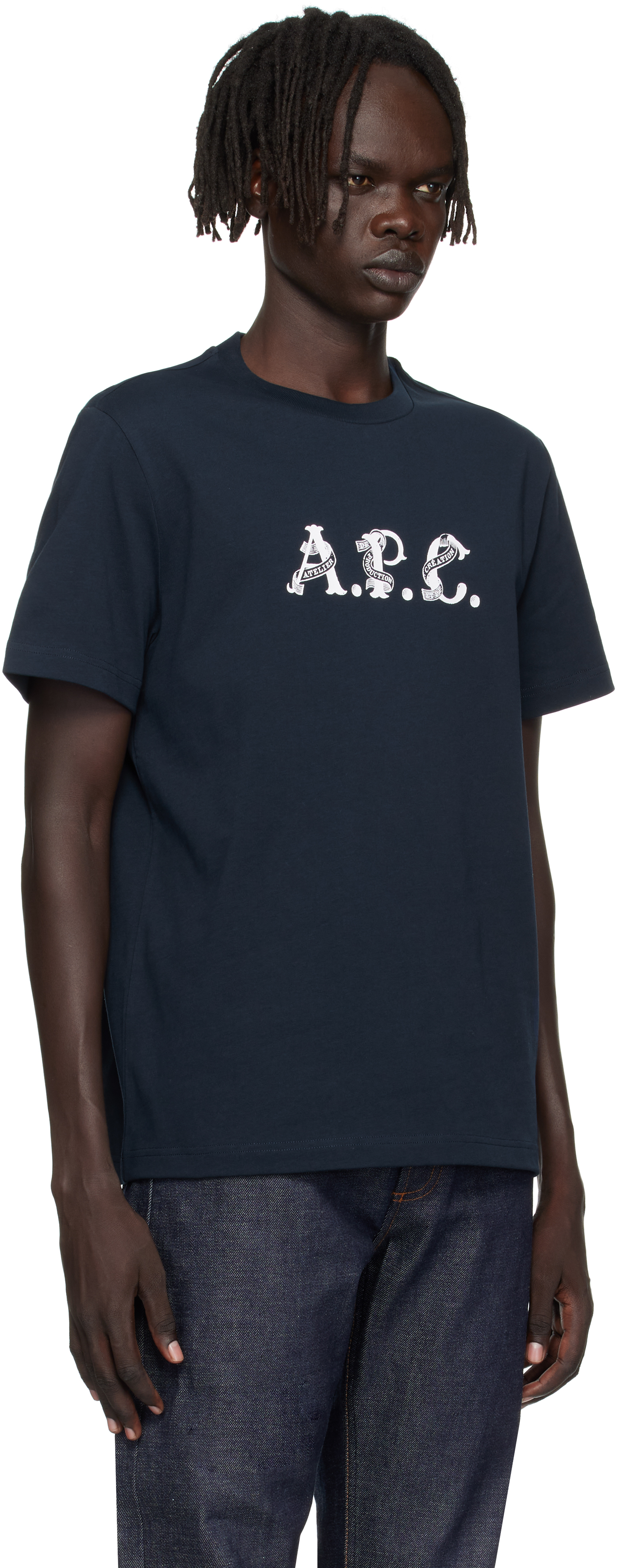 Apc A.p.c. A.p.c. Blue T-shirt With Creative Printed Logo In Black