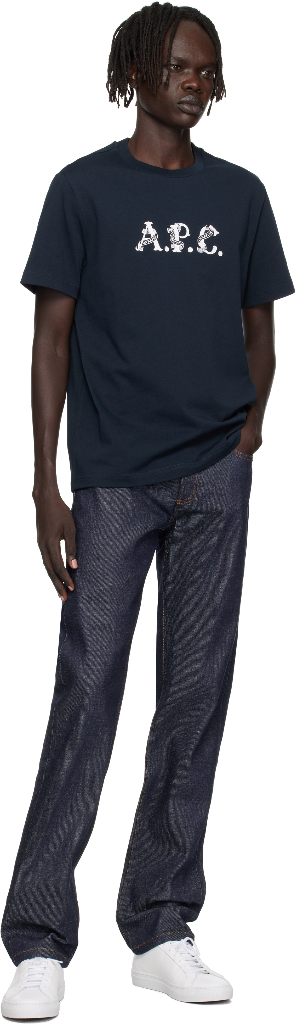 Apc A.p.c. A.p.c. Blue T-shirt With Creative Printed Logo In Black