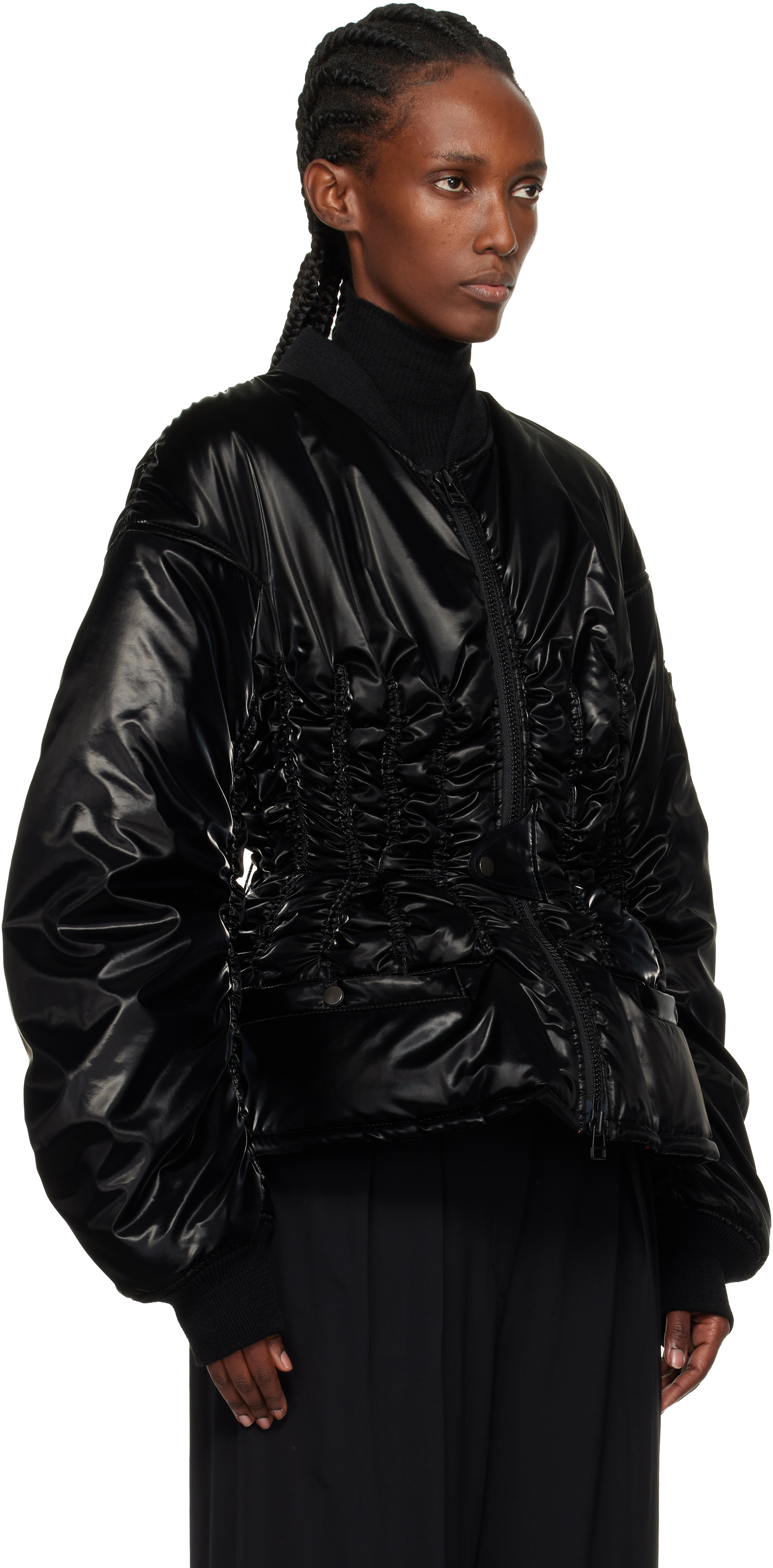 Junya Watanabe Ruched Bomber Puffer Jacket In Black