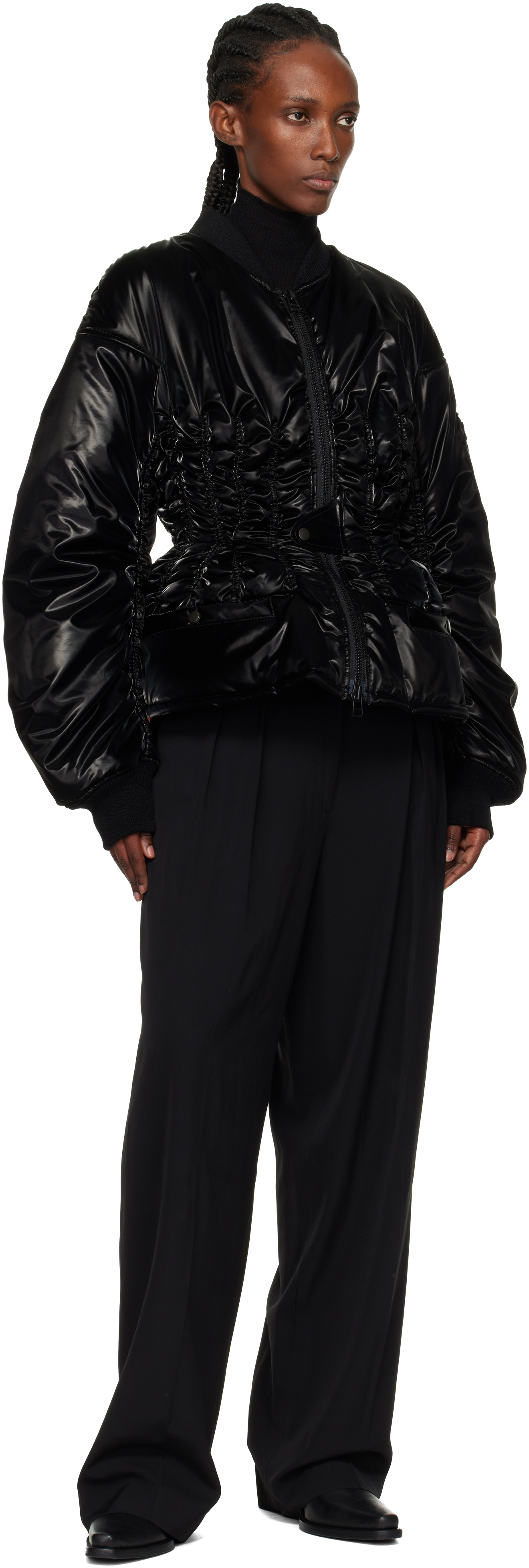 Junya Watanabe Ruched Bomber Puffer Jacket In Black