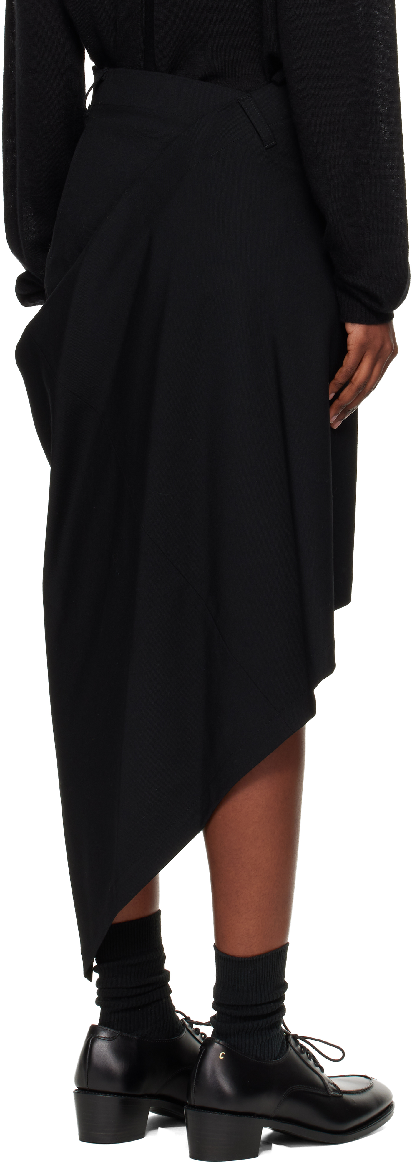 Junya Watanabe Black Draped Wool Midi Skirt In Black