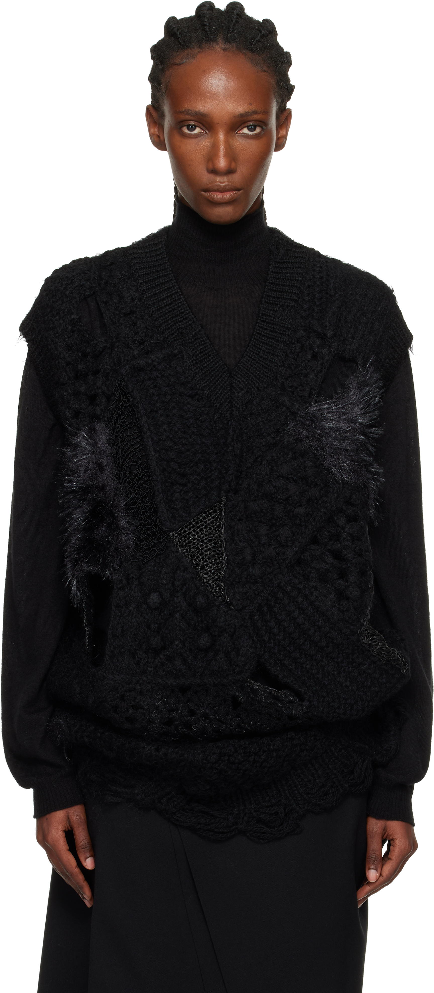 Junya Watanabe Patchwork V-neck Sweater Vest In Black