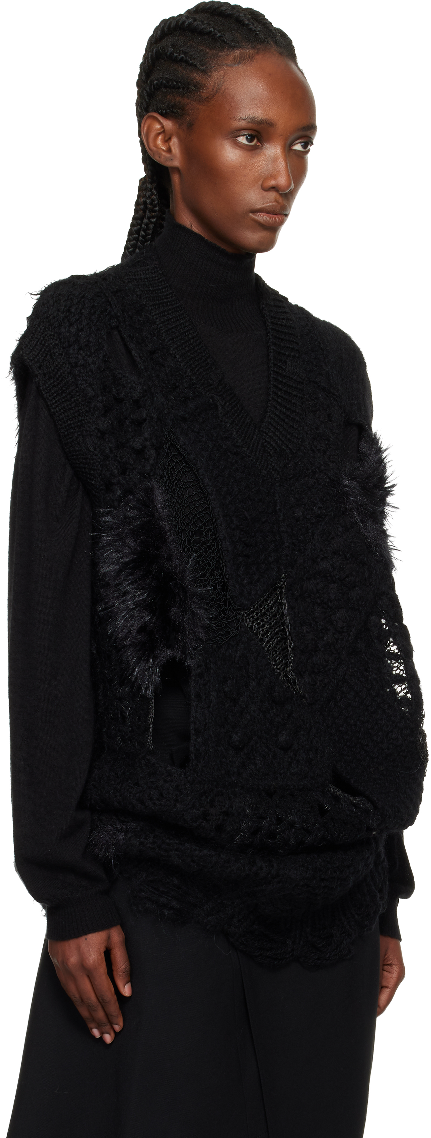 Junya Watanabe Patchwork V-neck Sweater Vest In Black