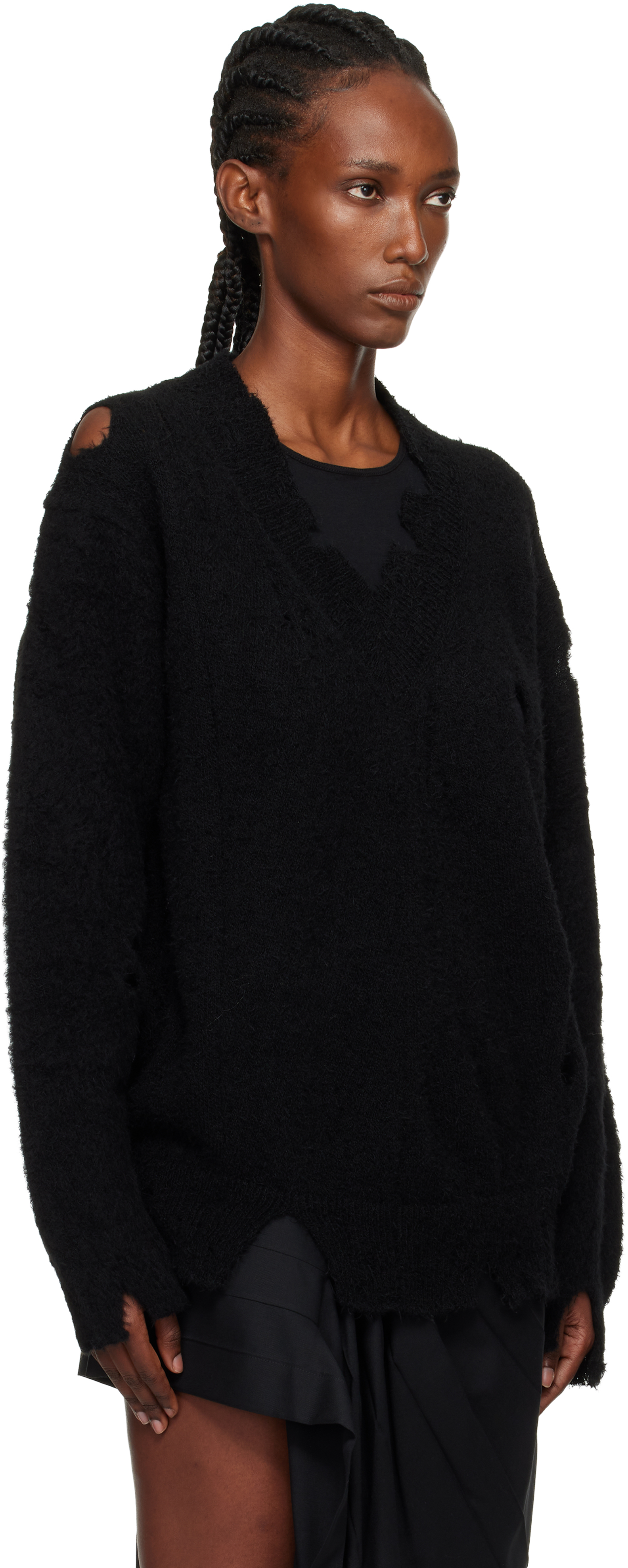 Junya Watanabe Black Patchwork V-neck Sweater In Black