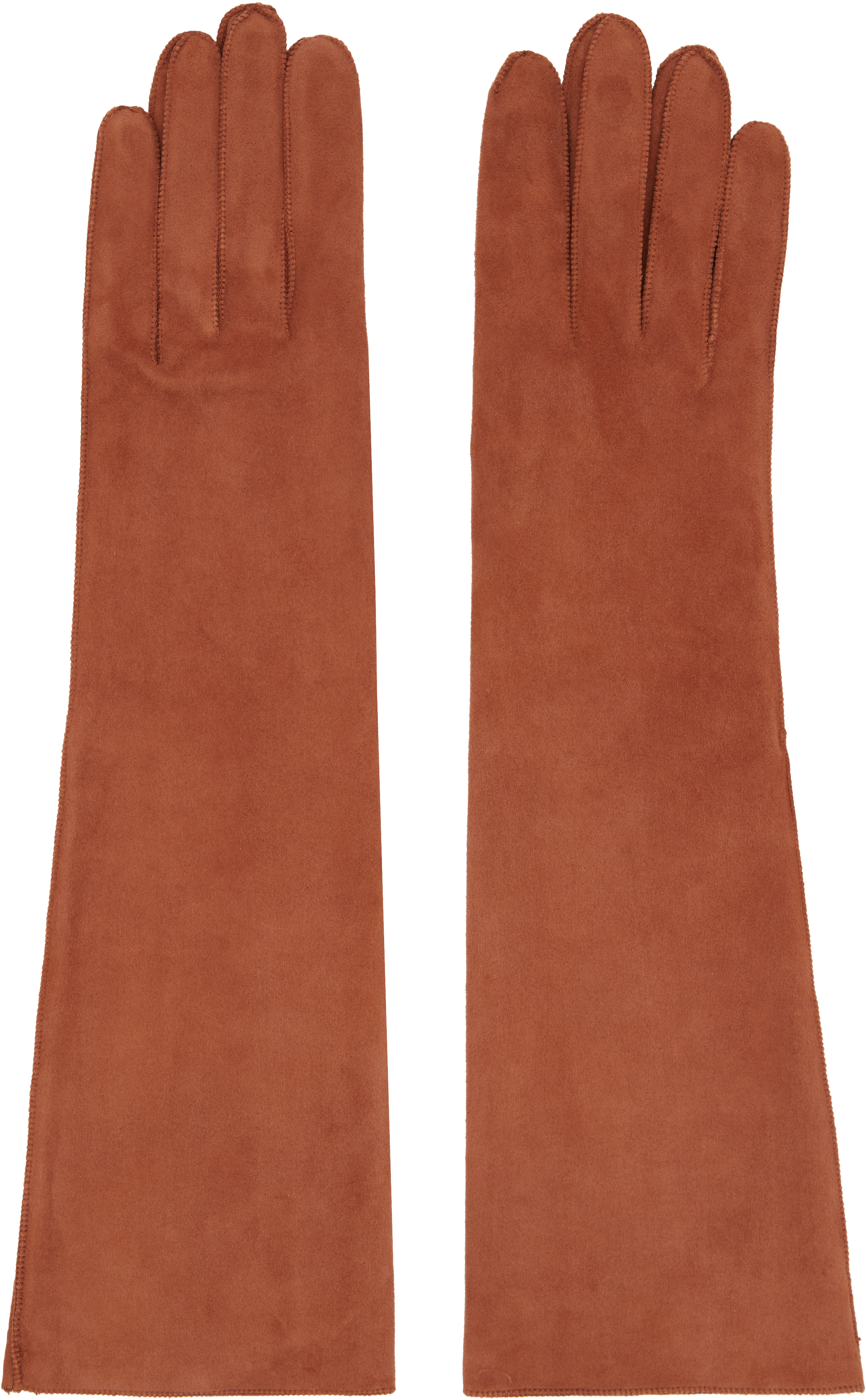 Lanvin Brown Long Slim Suede Gloves