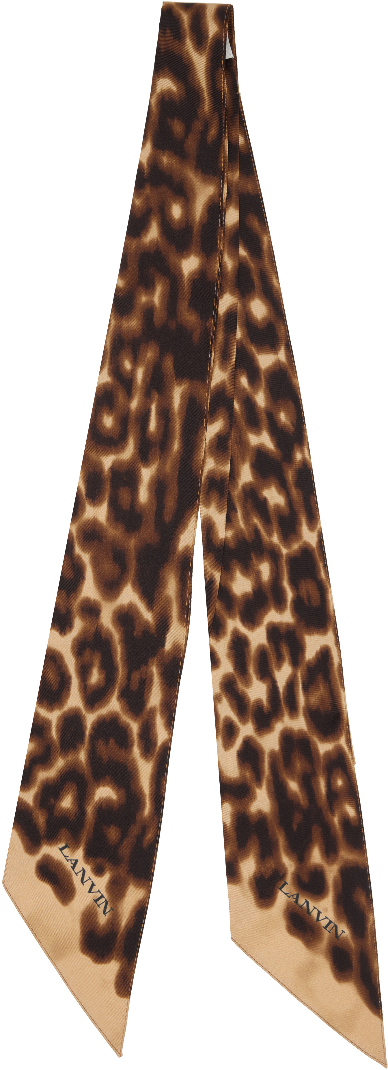 Lanvin Tan Leopard Print Silk Twilly Scarf In Brown