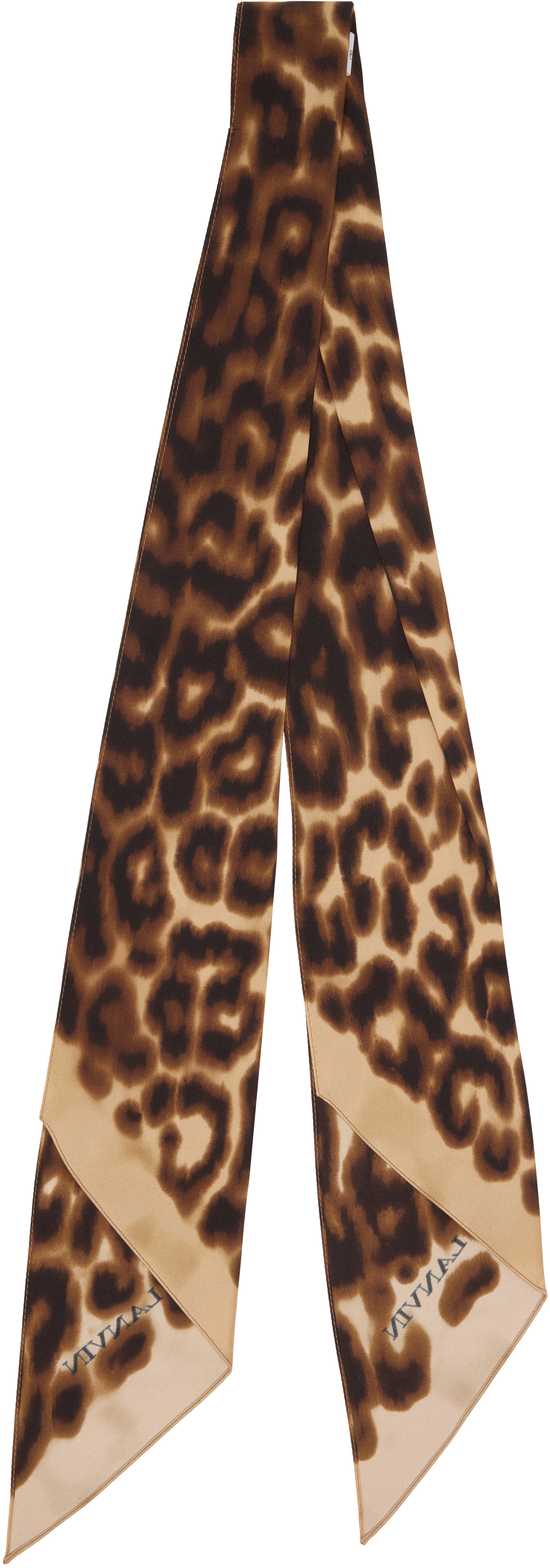 Lanvin Tan Leopard Print Silk Twilly Scarf In Brown