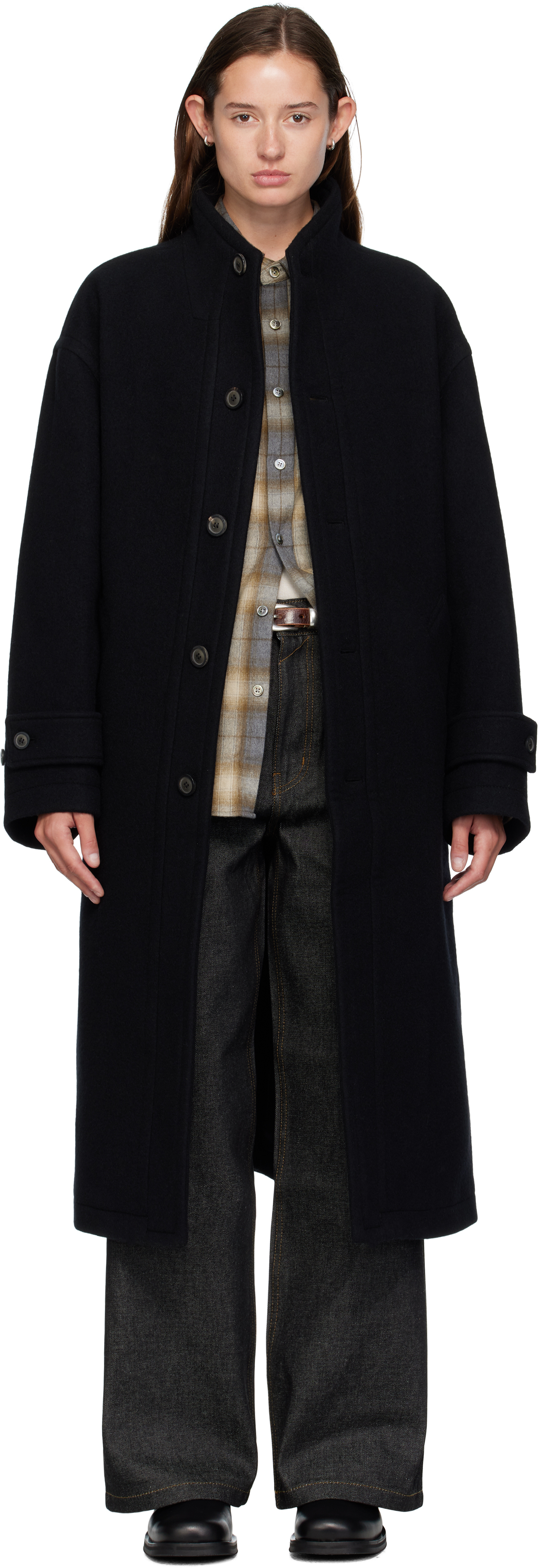 Black Virgin Wool High-Neck Coat by COOR on Sale