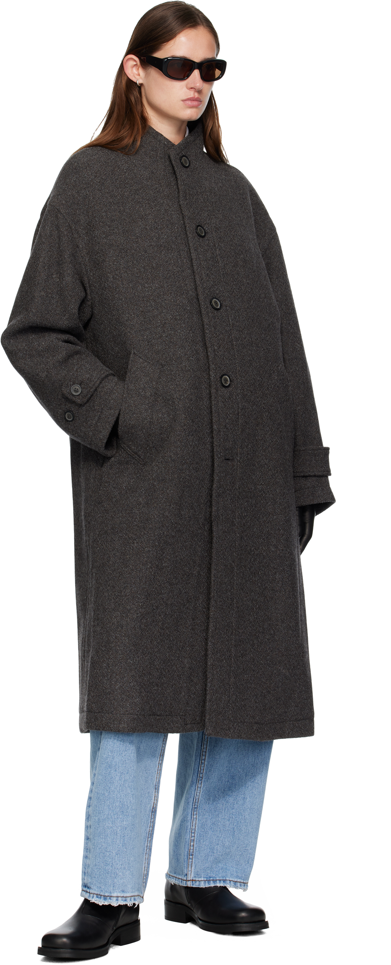 COOR Gray Cashmere High-Neck Coat | Smart Closet