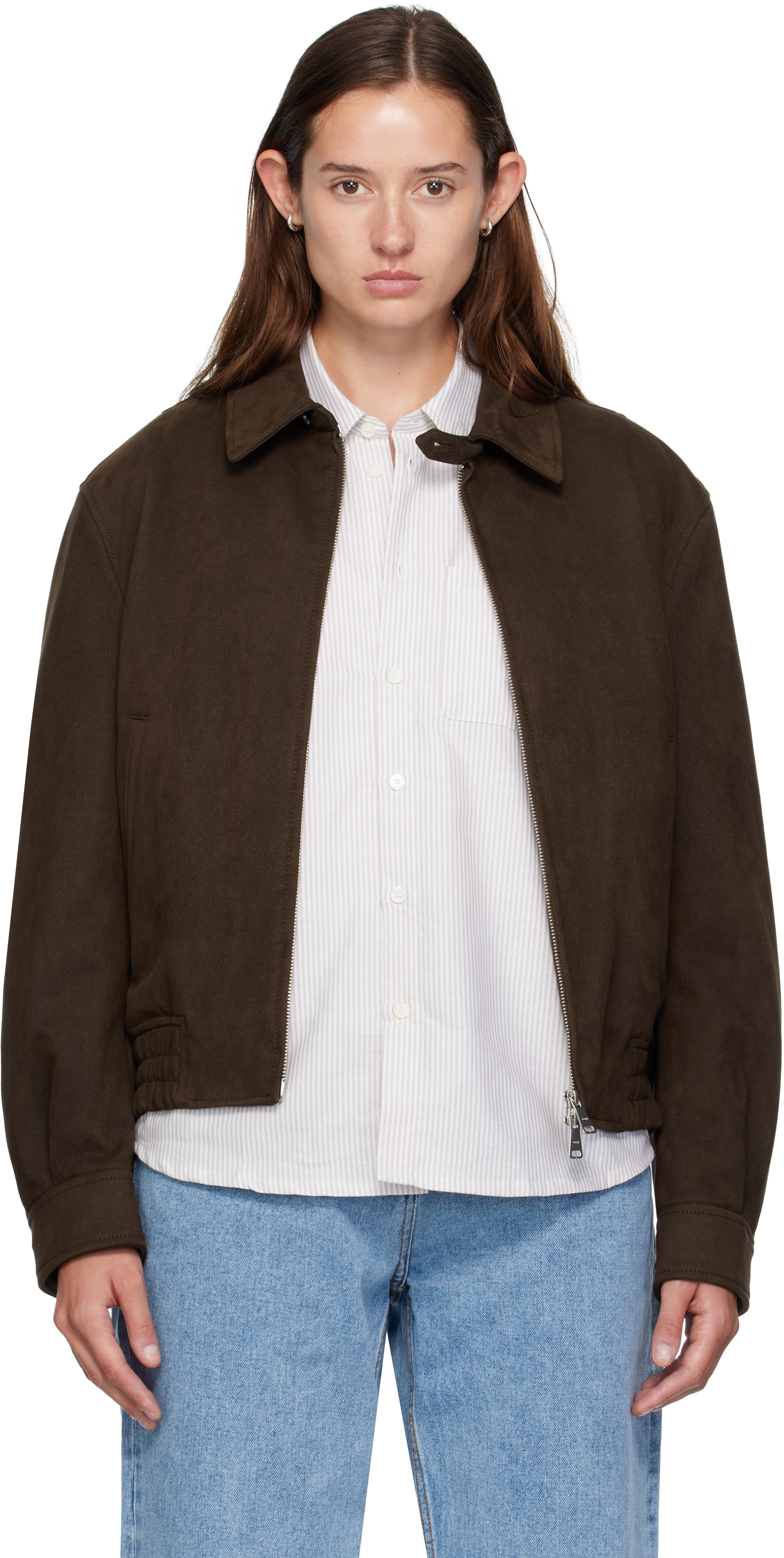 COORのブラウン Swing Top キルティング フェイクスエード ジャケット