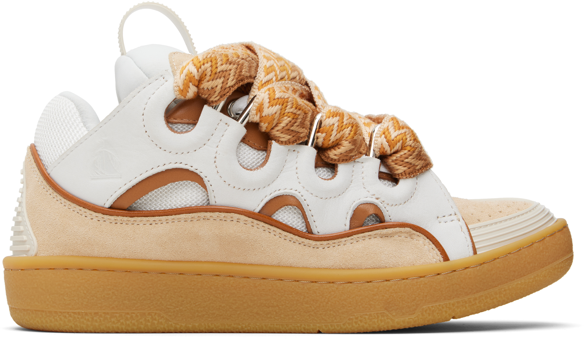 Lanvin White & Orange Curb Leather Sneakers In Gold