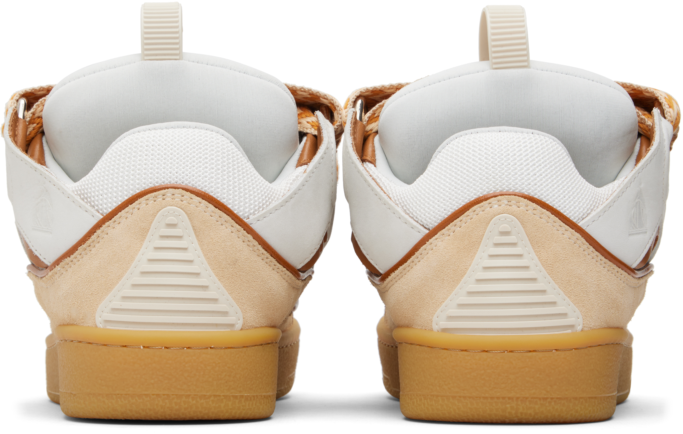 Lanvin White & Orange Curb Leather Sneakers In Gold