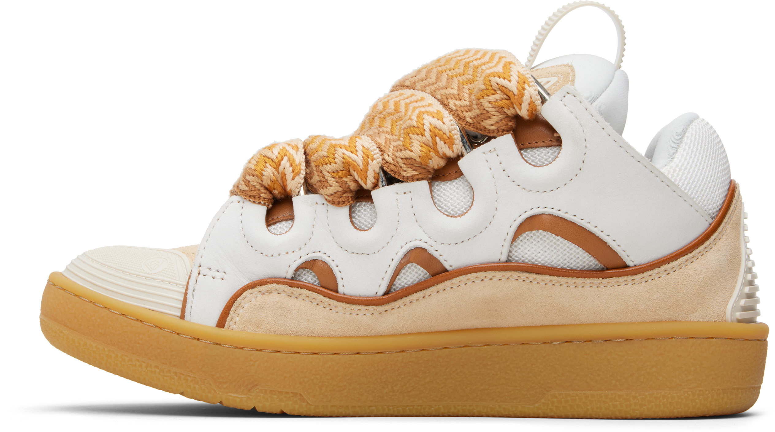 Lanvin White & Orange Curb Leather Sneakers In Gold