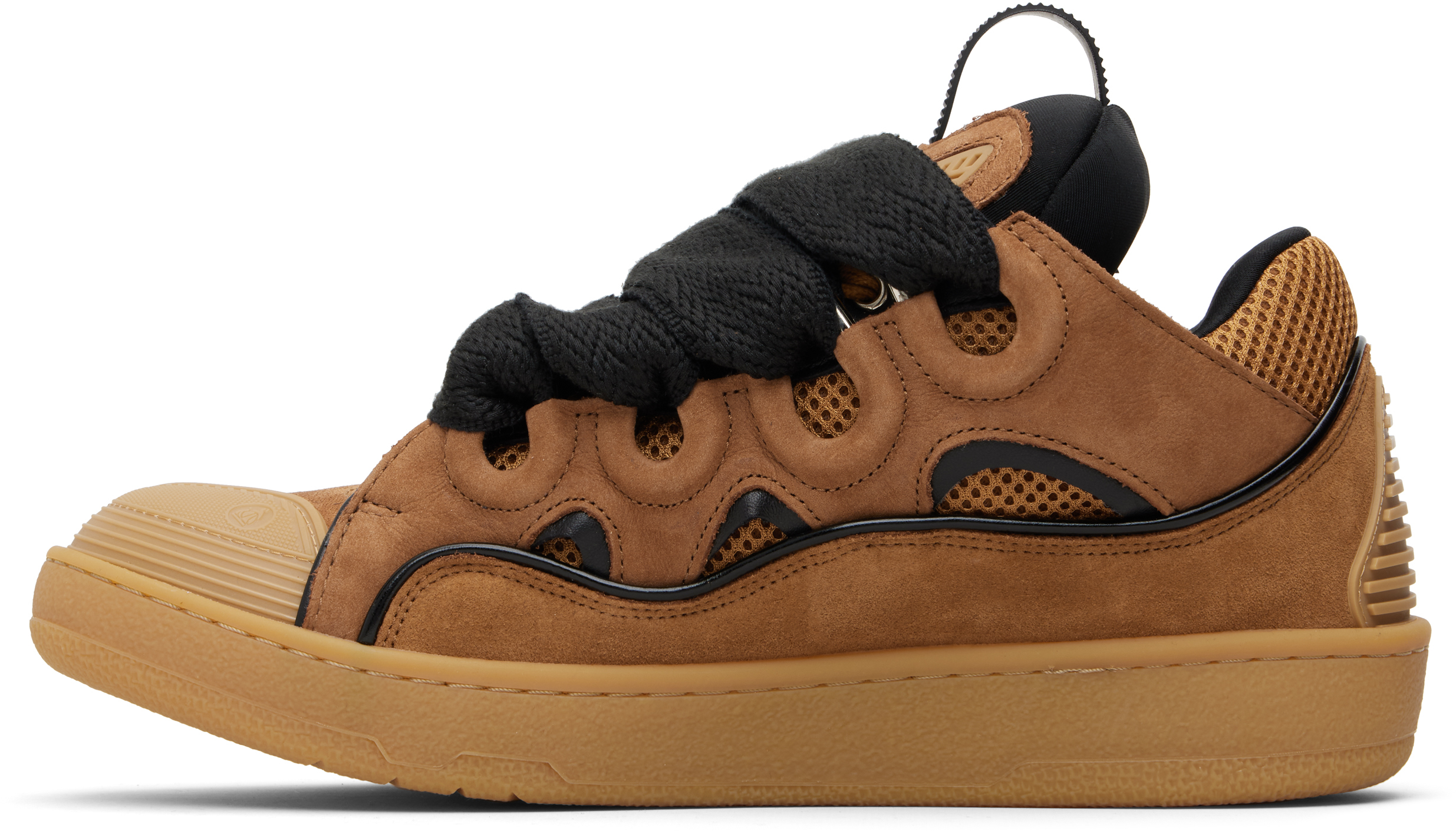 Lanvin Tan & Black Curb Leather Sneakers In Brown