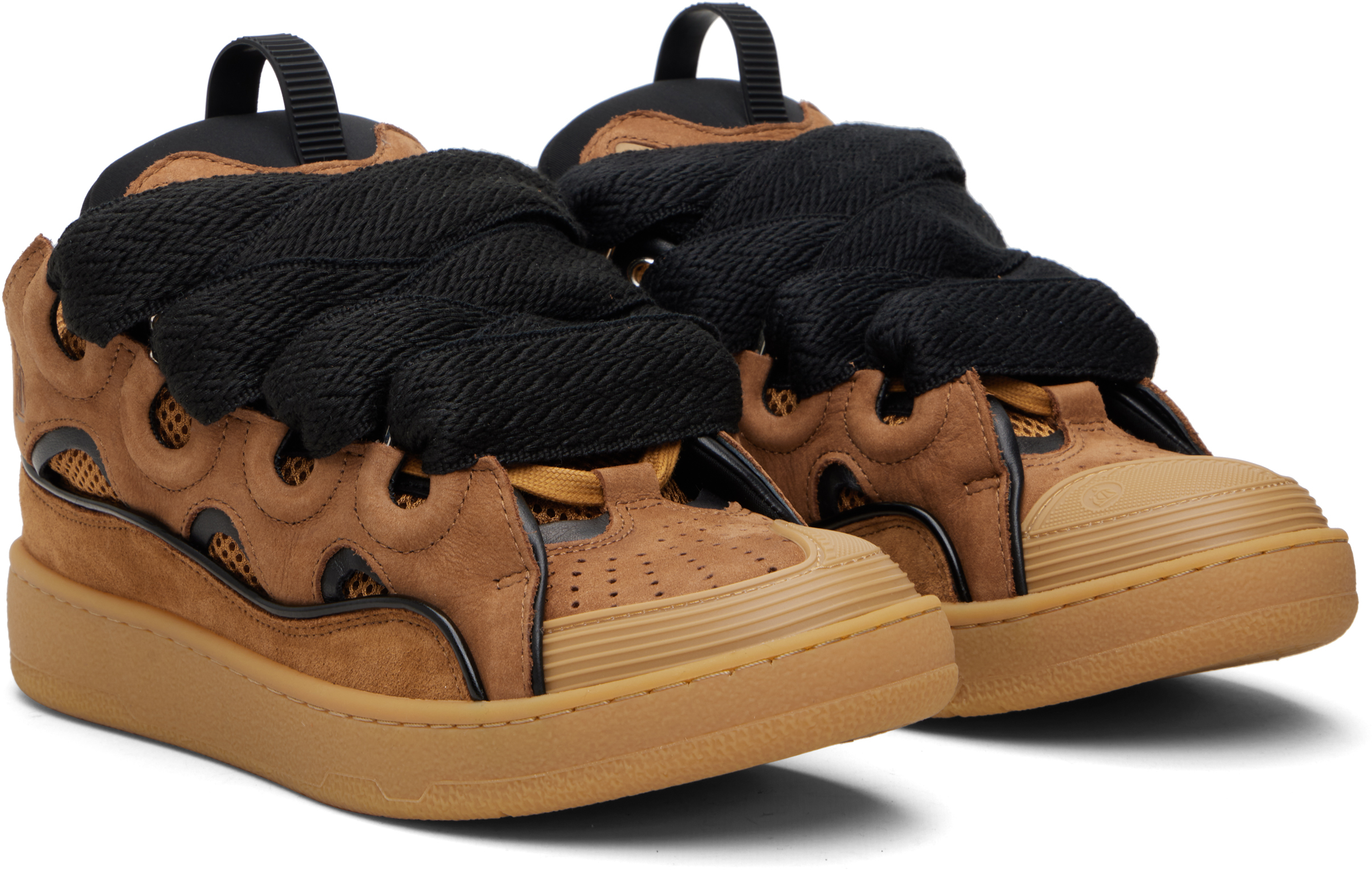 Lanvin Tan & Black Curb Leather Sneakers In Brown