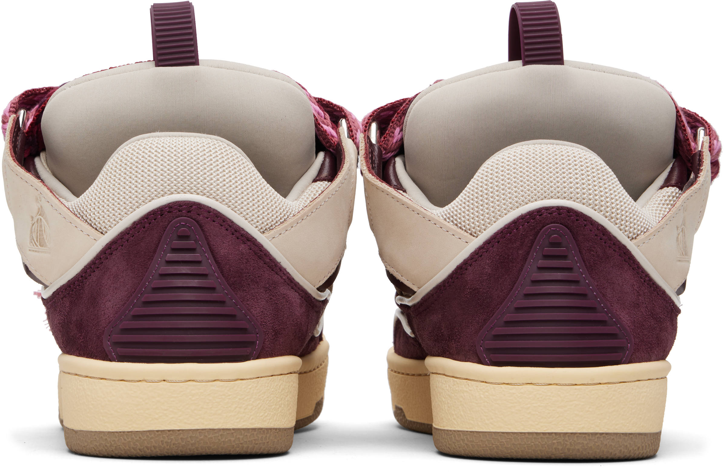 Lanvin Curb Leather And Fabric Sneakers In Beige And Burgundy In Multi