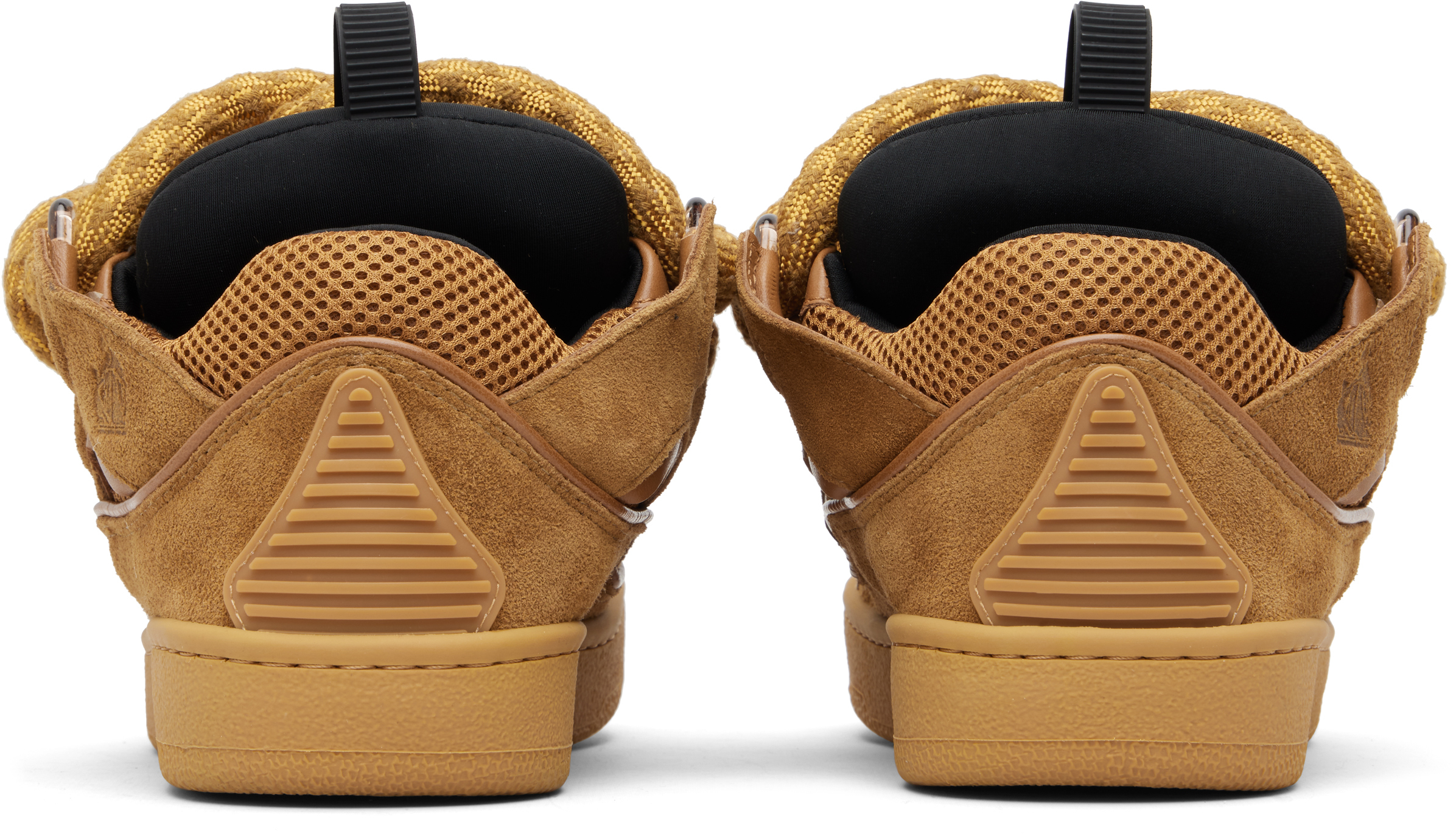 Lanvin Tan Curb Leather With Snake Laces Sneakers In Brown