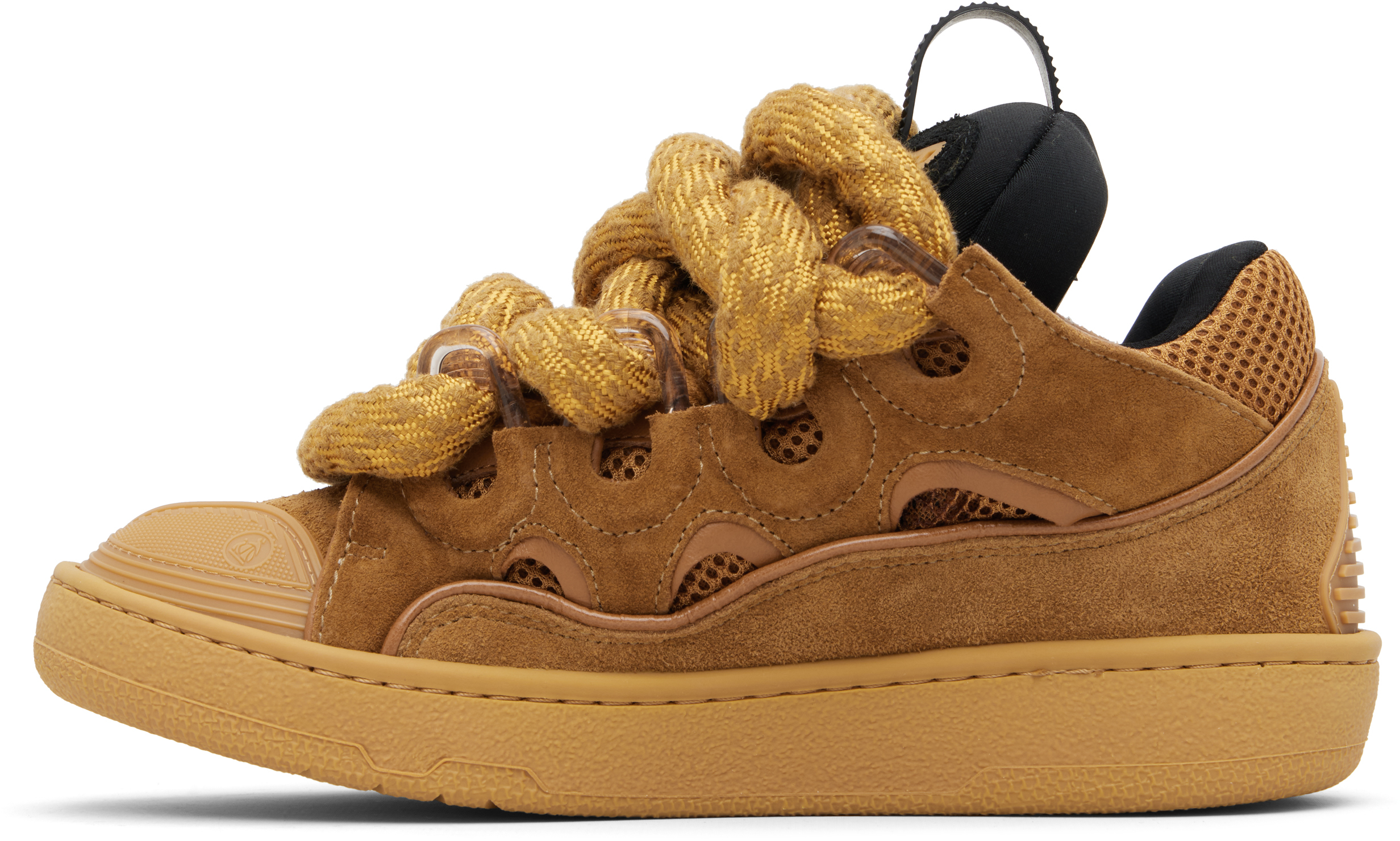Lanvin Tan Curb Leather With Snake Laces Sneakers In Brown