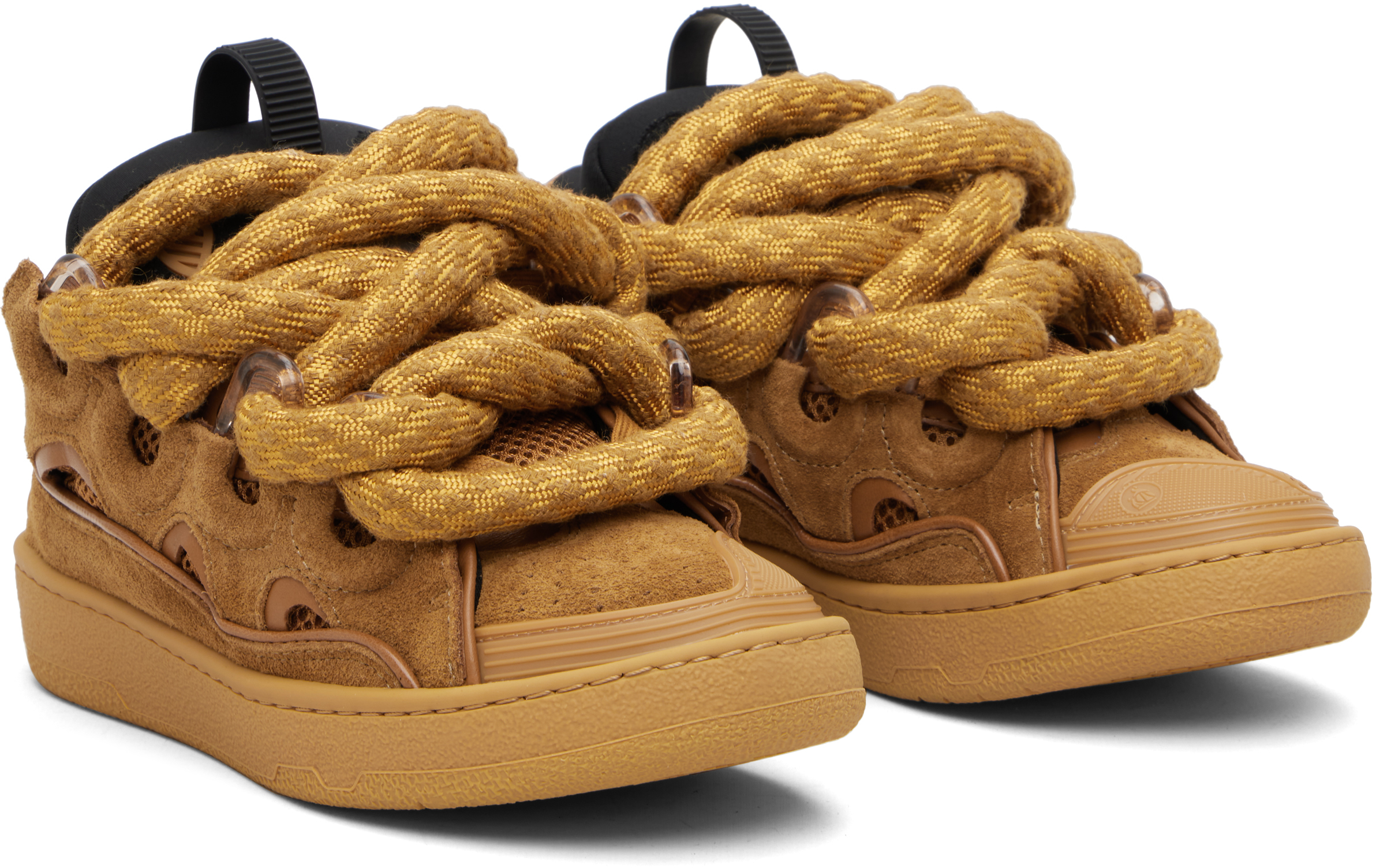 Lanvin Tan Curb Leather With Snake Laces Sneakers In Brown