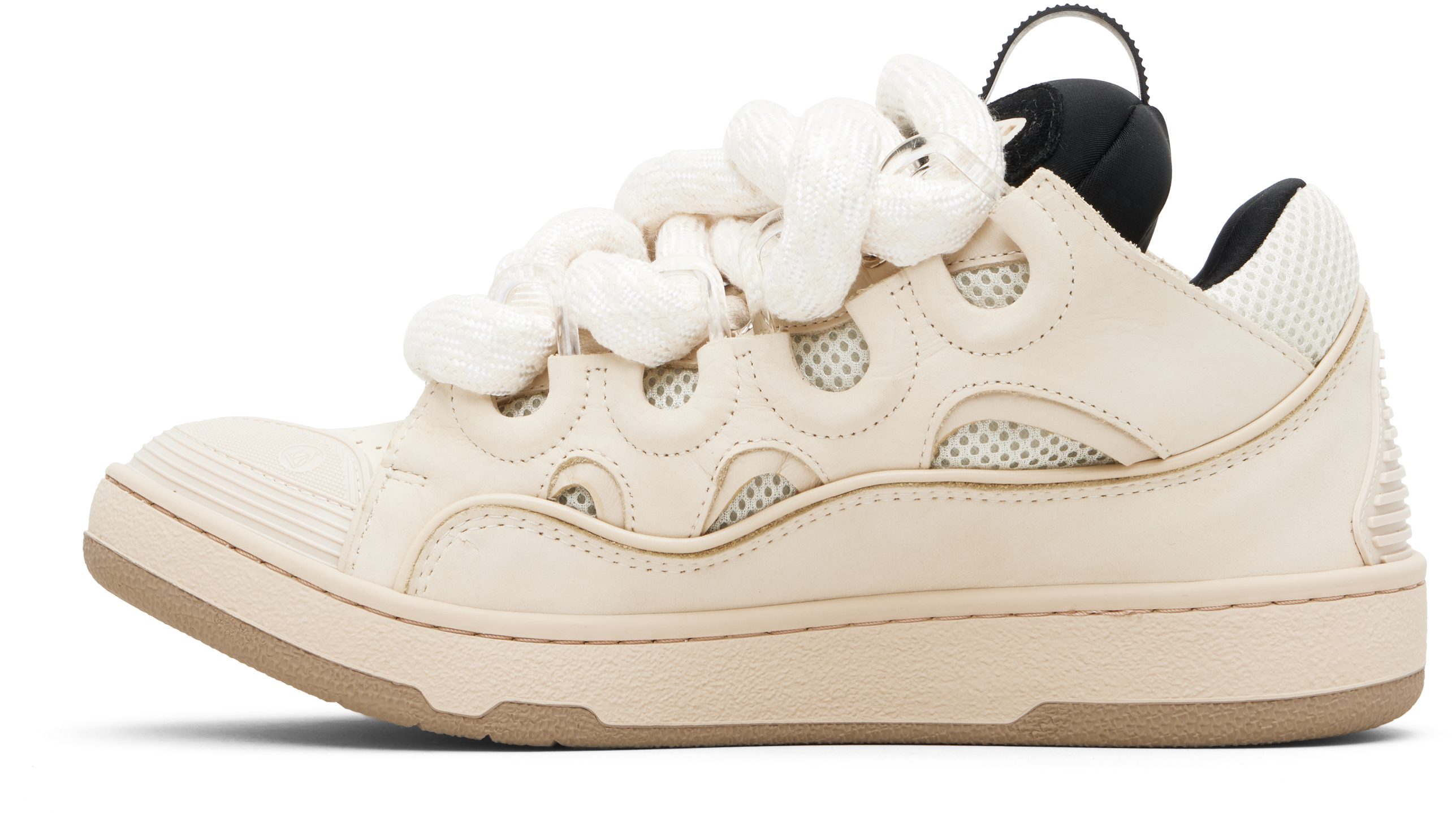 Lanvin Beige Curb Leather With Snake Laces Sneakers In Multi