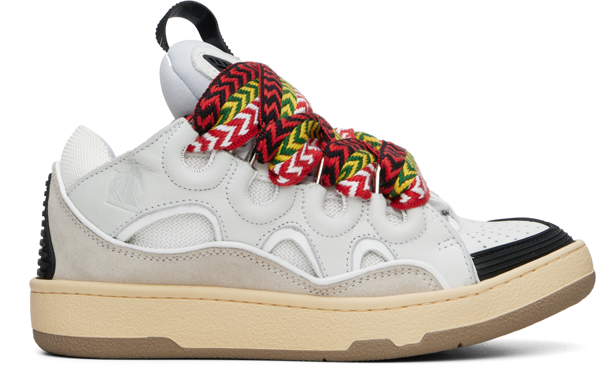 Lanvin Off-white Leather Curb Sneakers In Multi