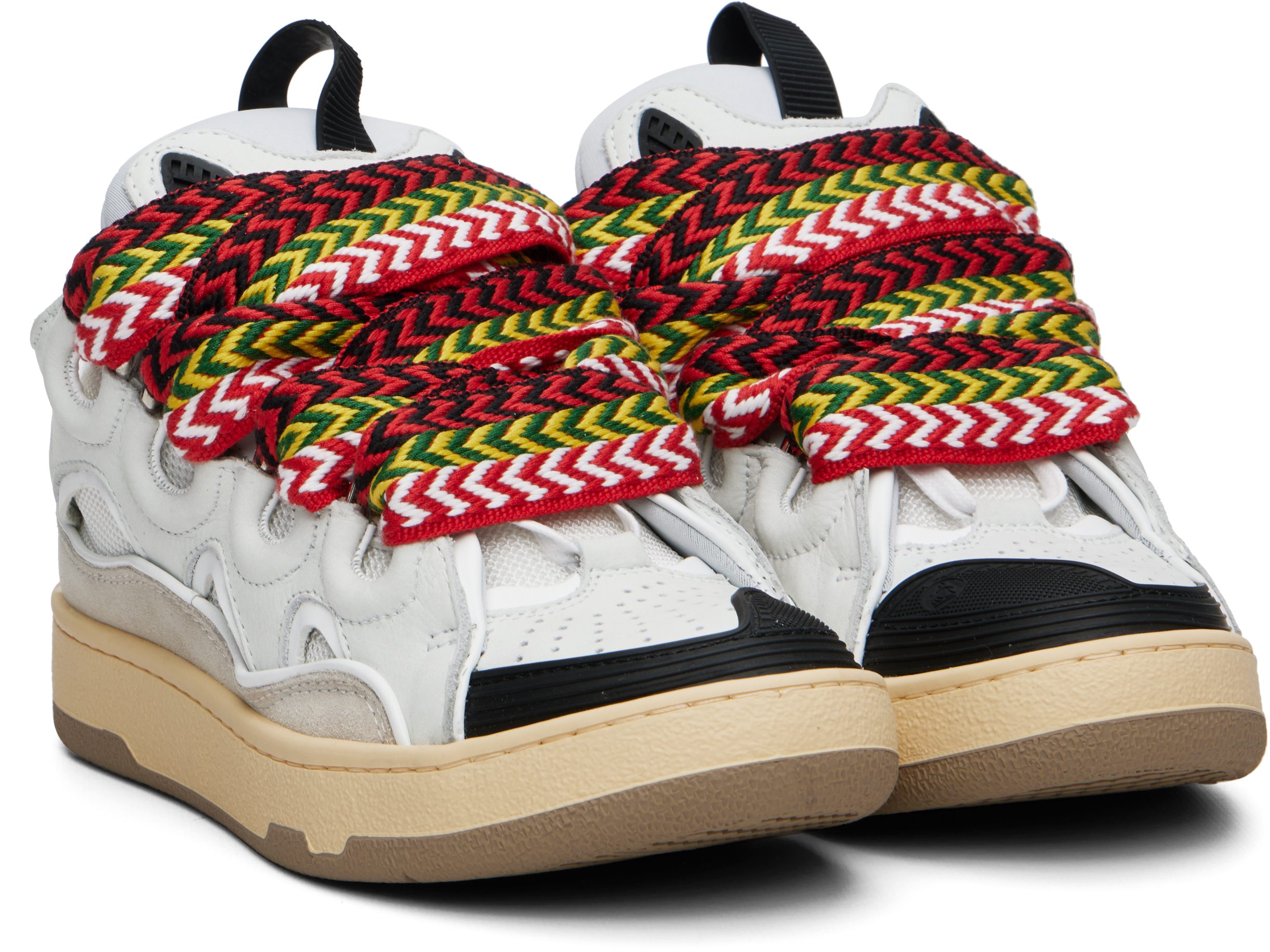 Lanvin Off-white Leather Curb Sneakers In Multi