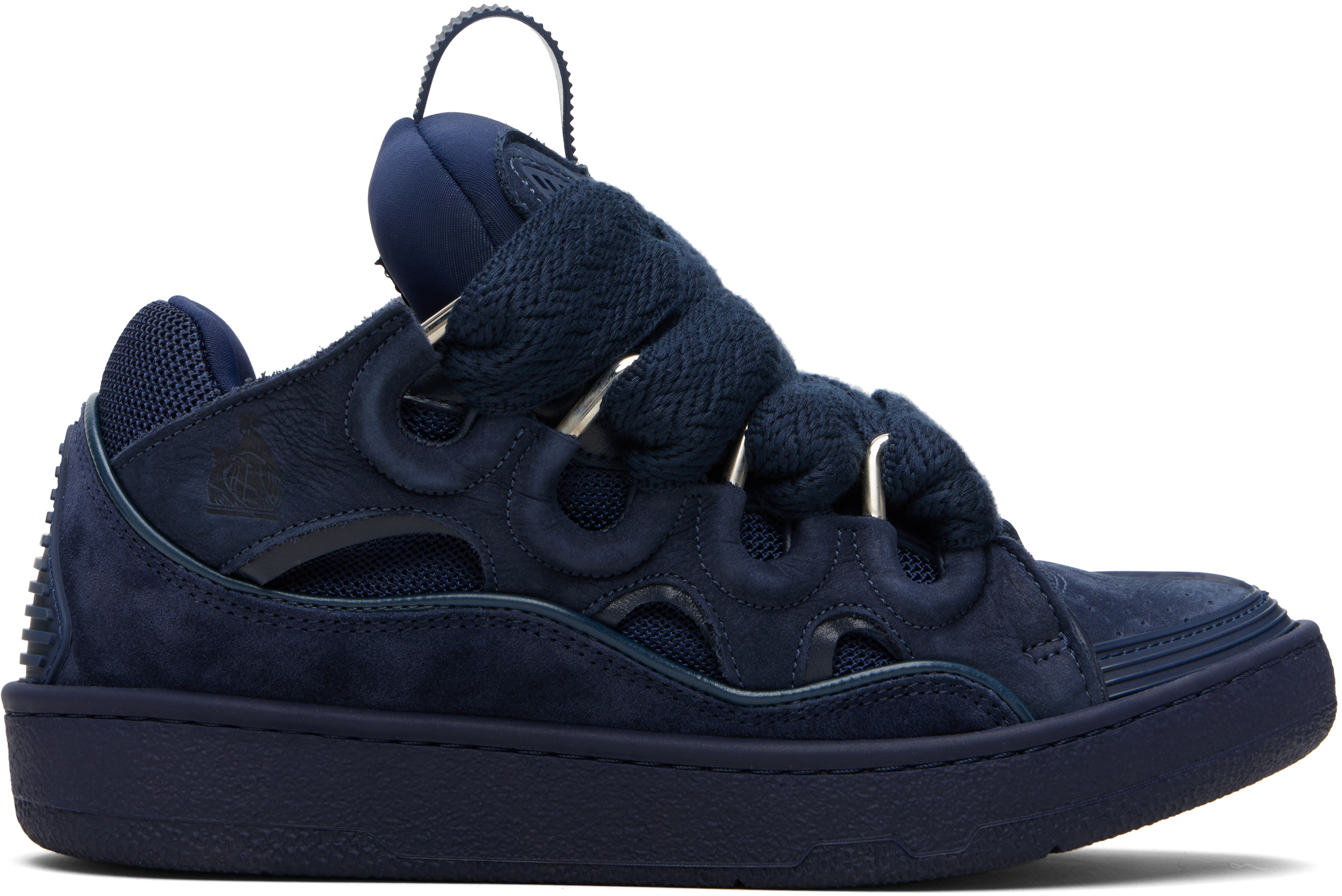 Lanvin Navy Leather Curb Sneakers In Black