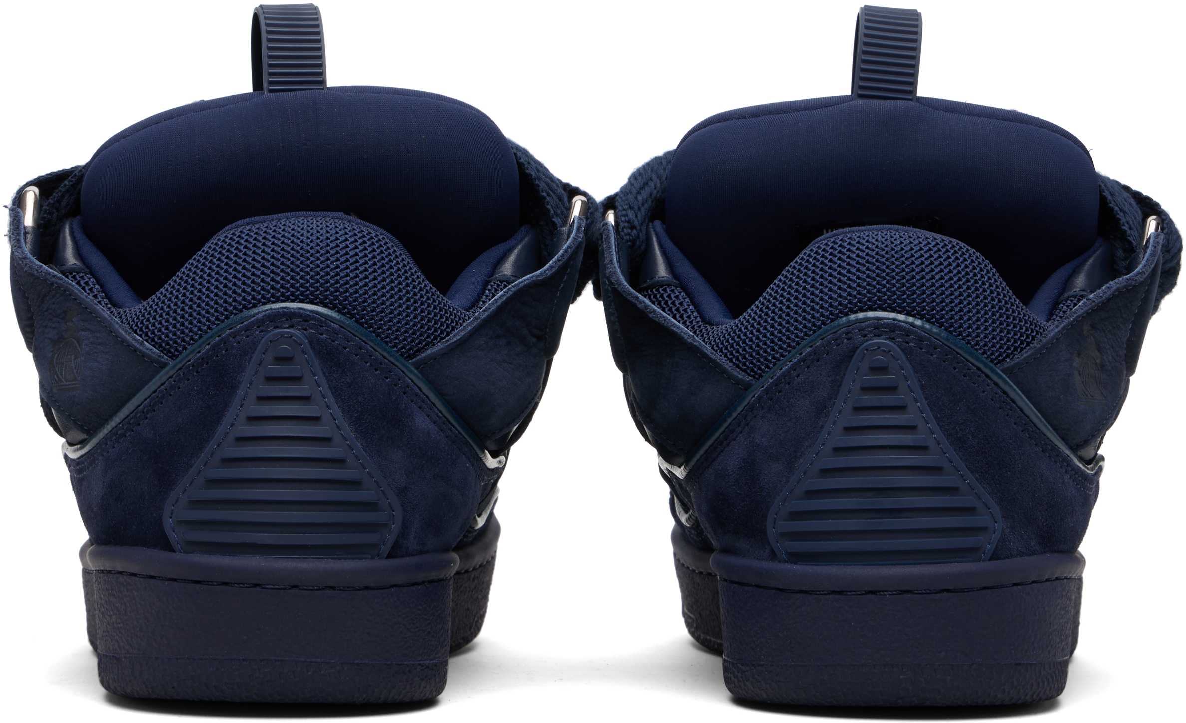 Lanvin Navy Leather Curb Sneakers In Black