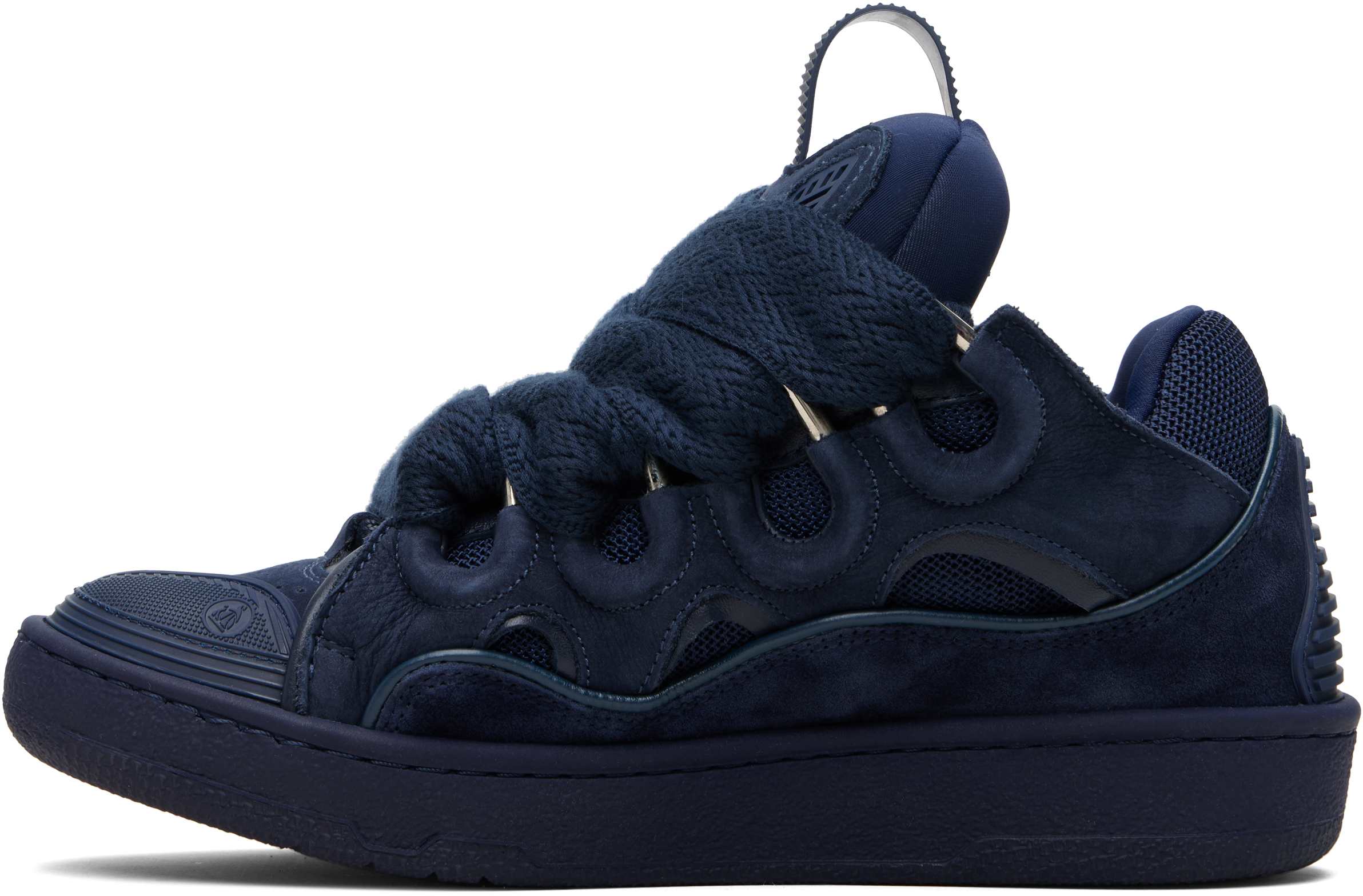 Lanvin Navy Leather Curb Sneakers In Black