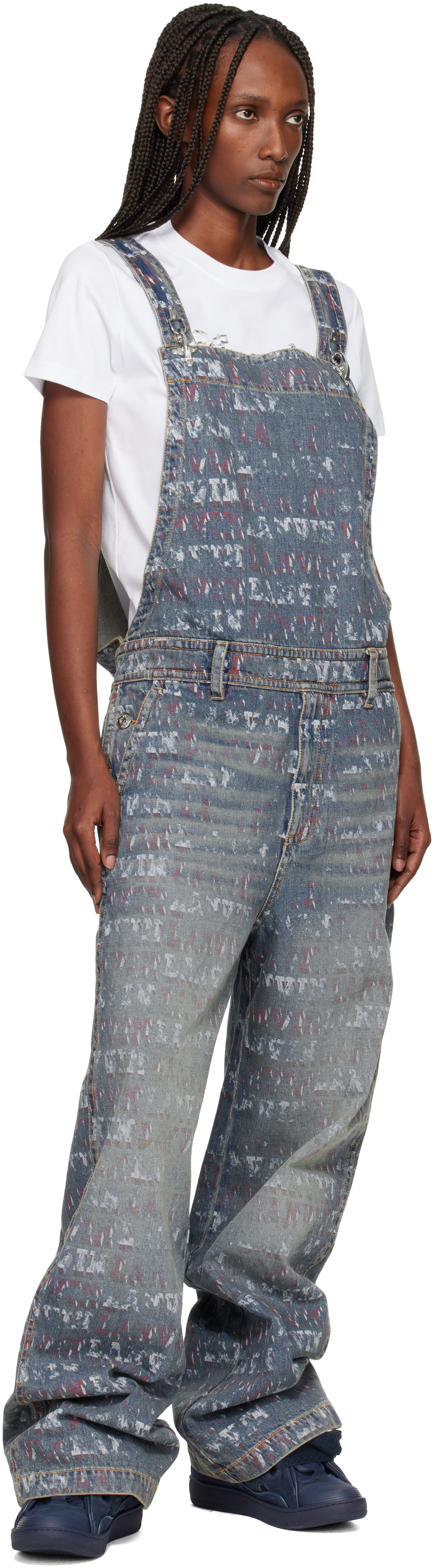 Lanvin Navy Leather Curb Sneakers In Black