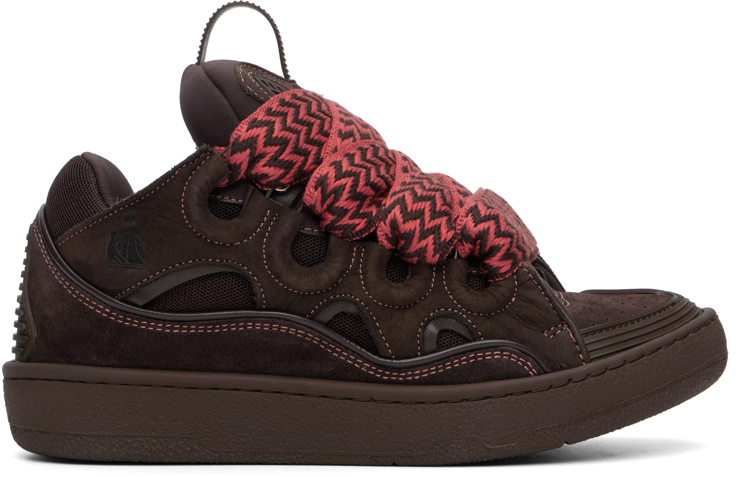 Lanvin Brown Curb Leather Sneakers In Brown