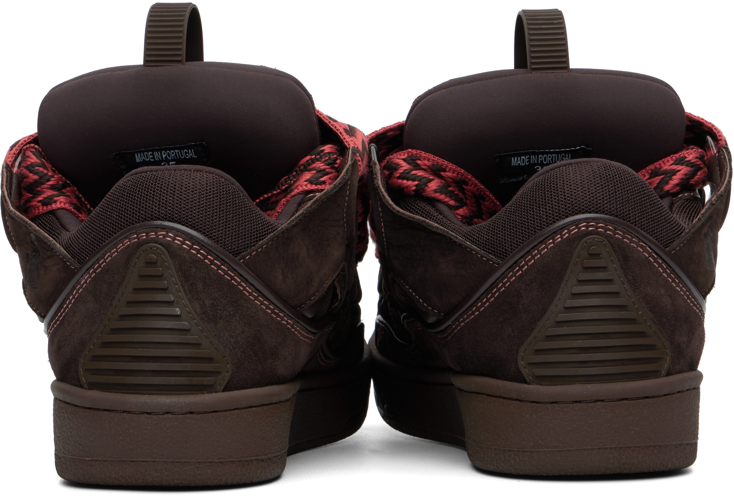 Lanvin Brown Curb Leather Sneakers In Brown