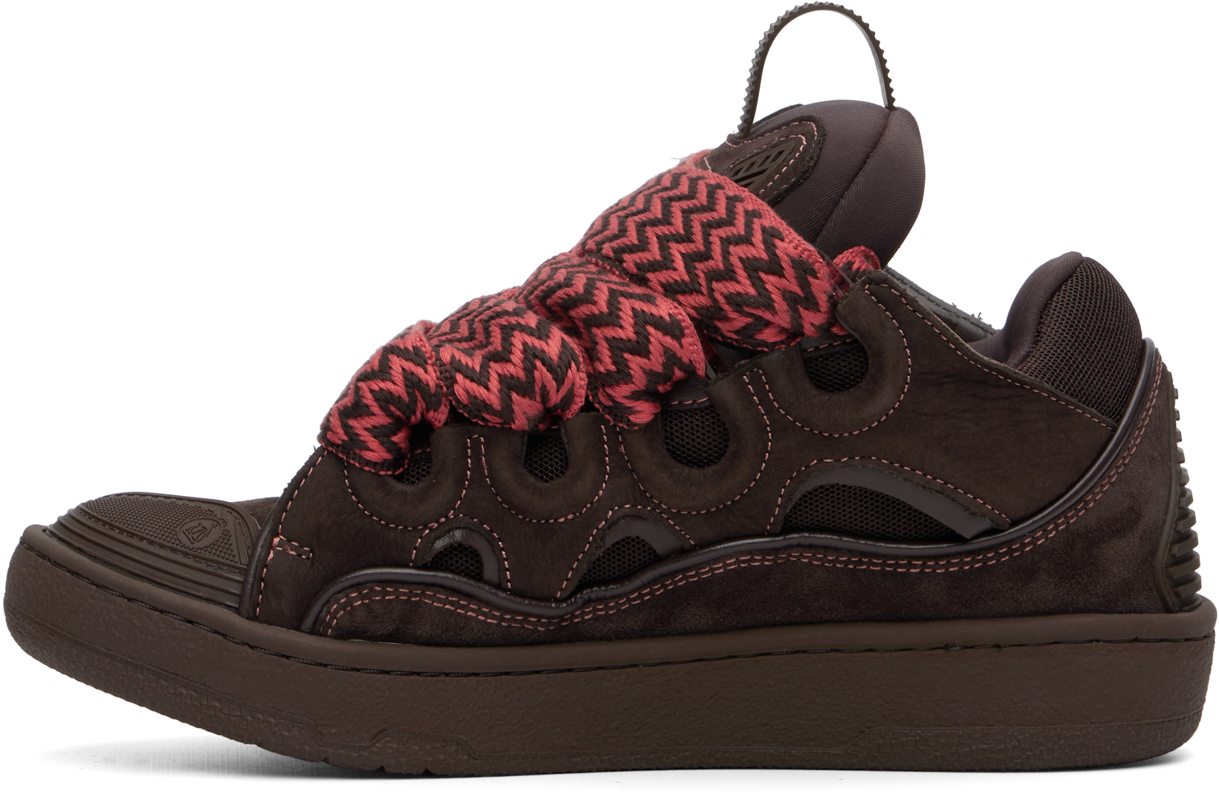 Lanvin Brown Curb Leather Sneakers In Brown