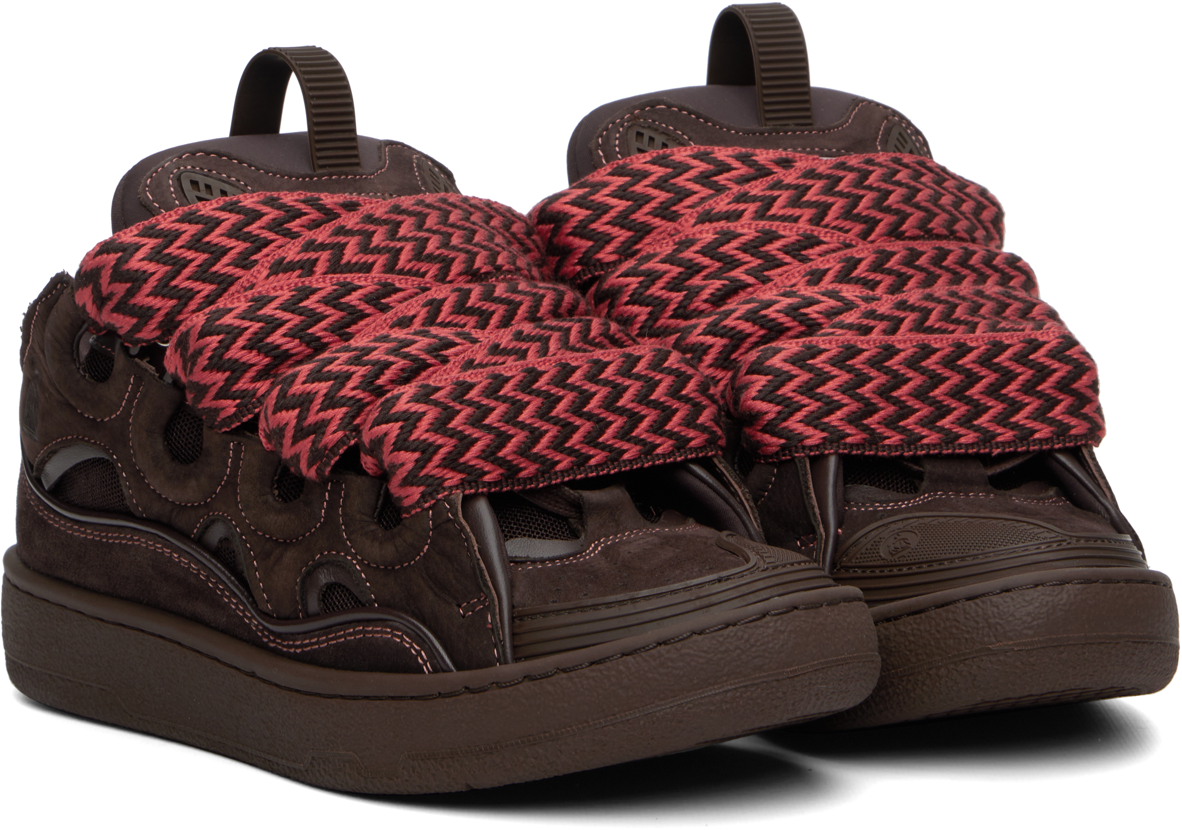 Lanvin Brown Curb Leather Sneakers In Brown