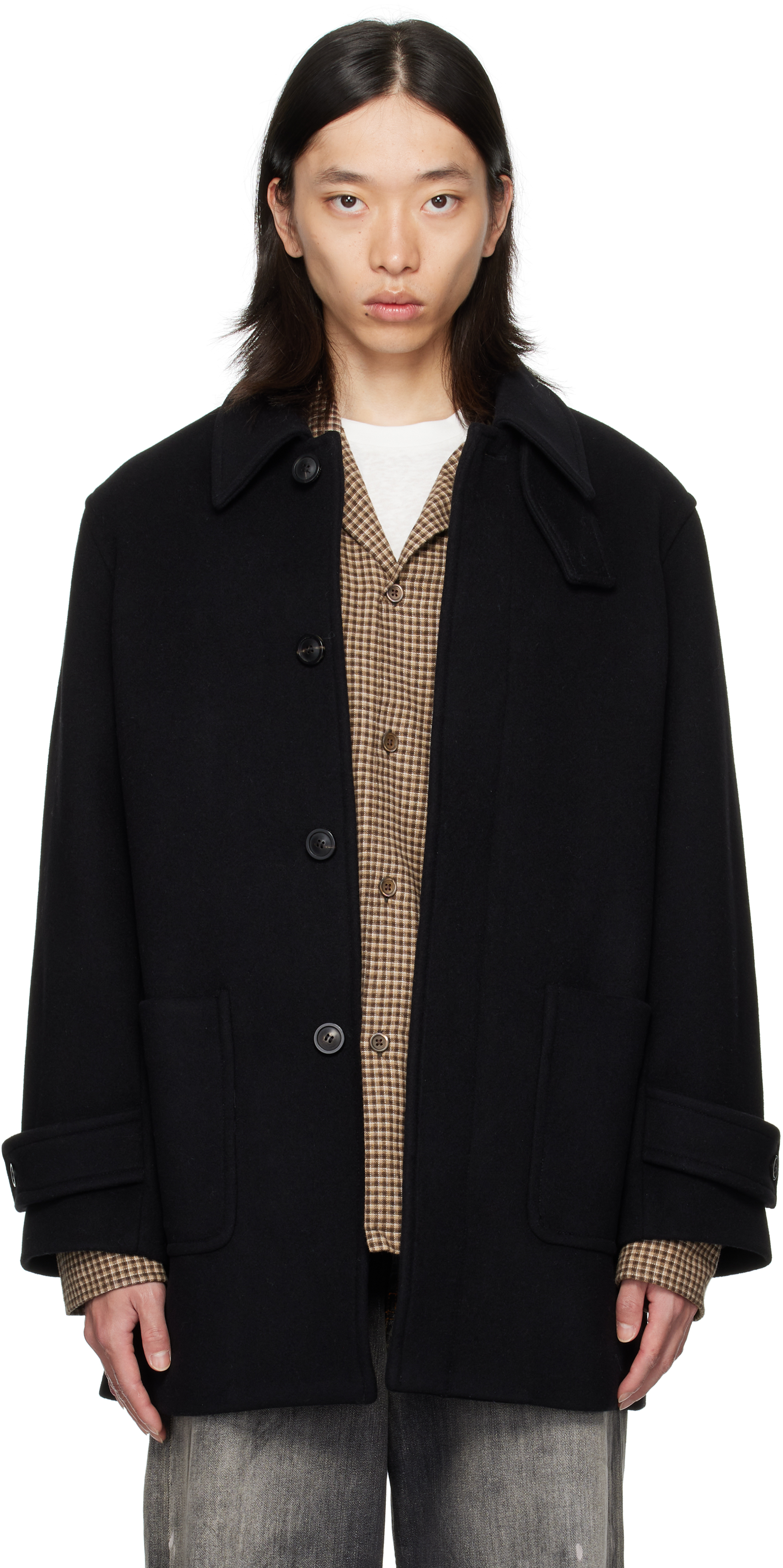 Coor Brown Car Suede Coat In Black