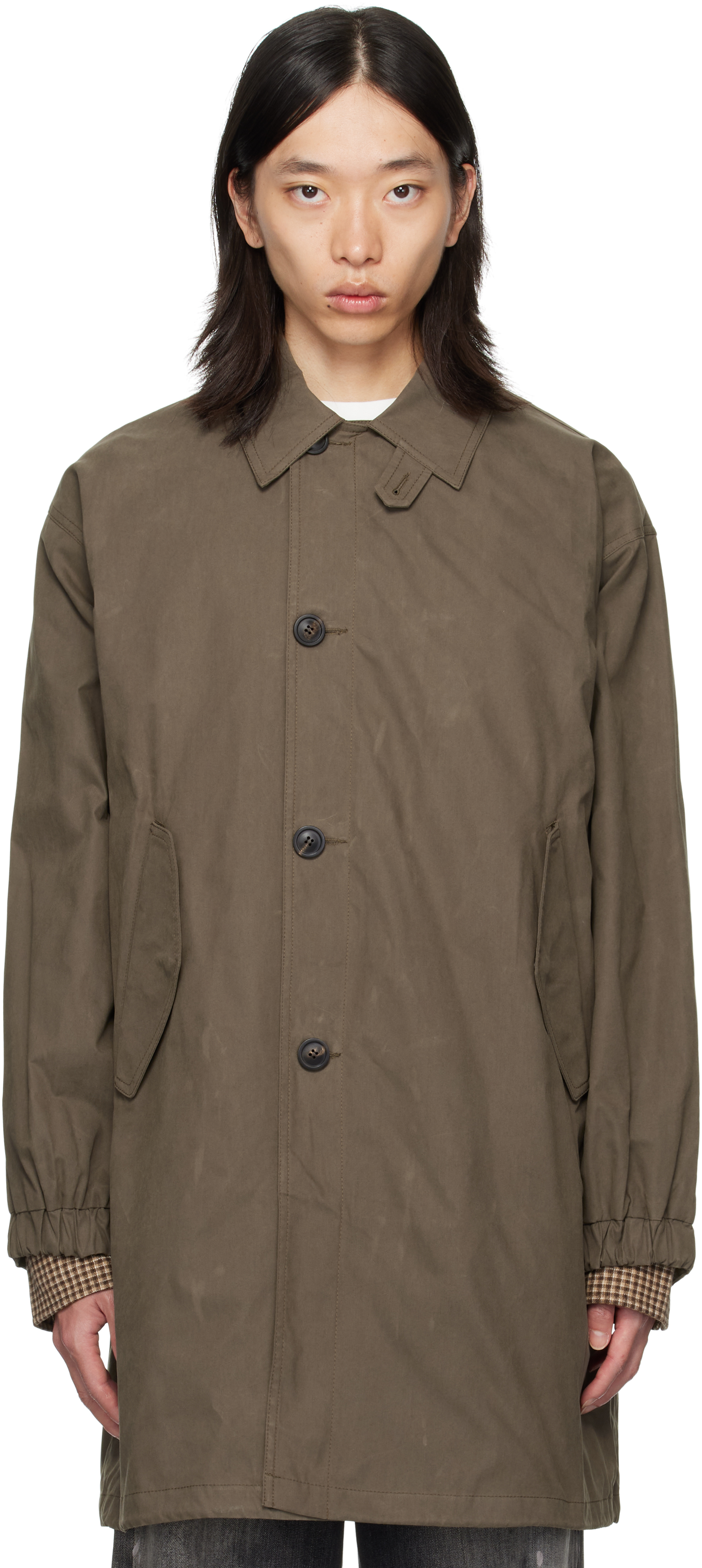 Coor Khaki Waxed Mill Coat In Brown